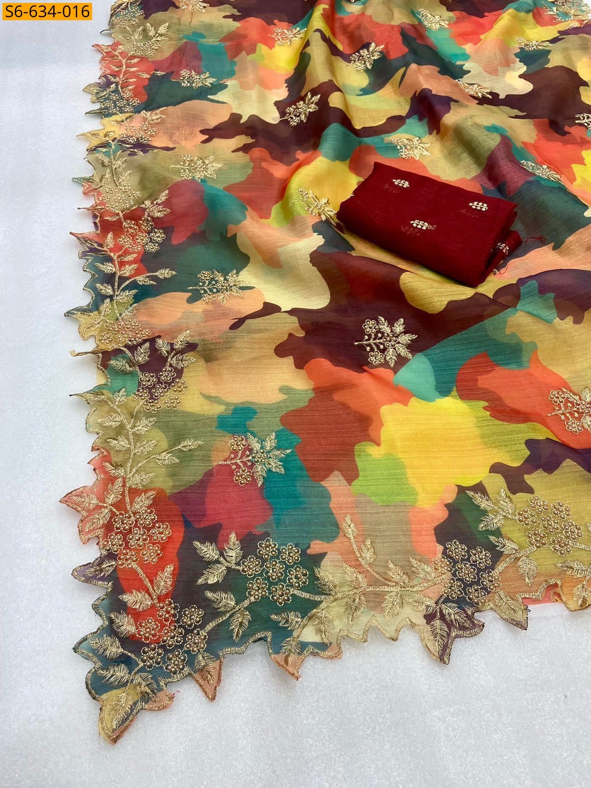 Multi color Kanchipuram organza sequence saree