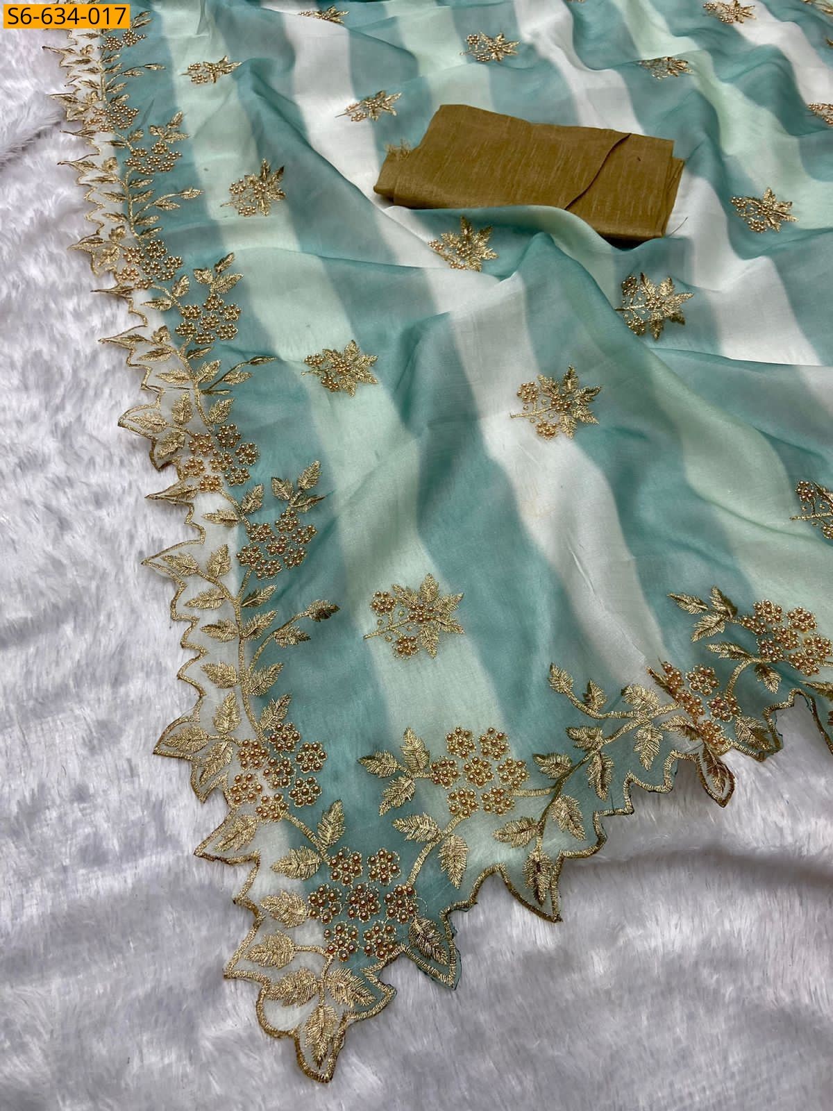 Multi color Kanchipuram organza sequence saree