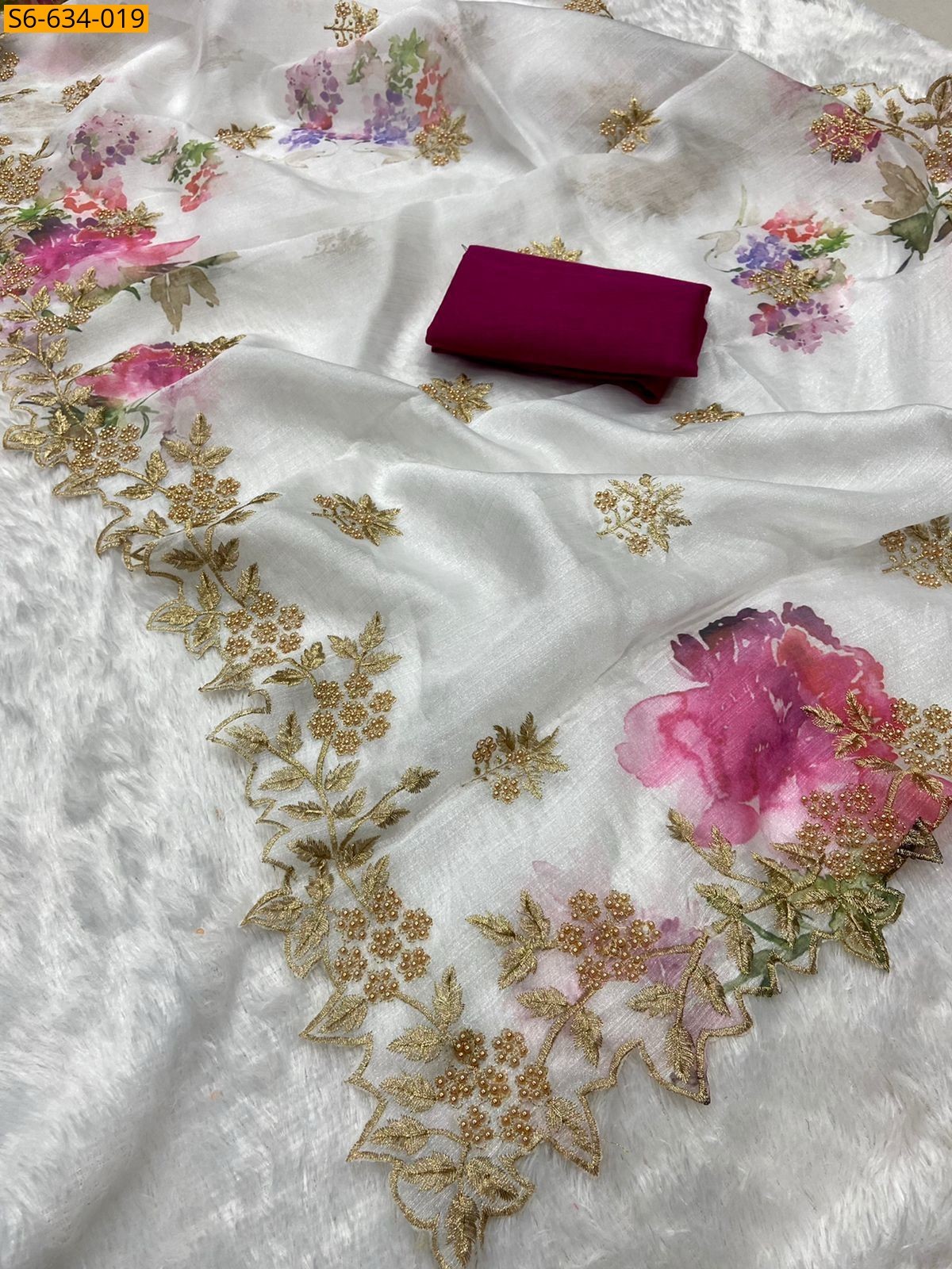 Kanchipuram organza sequence saree