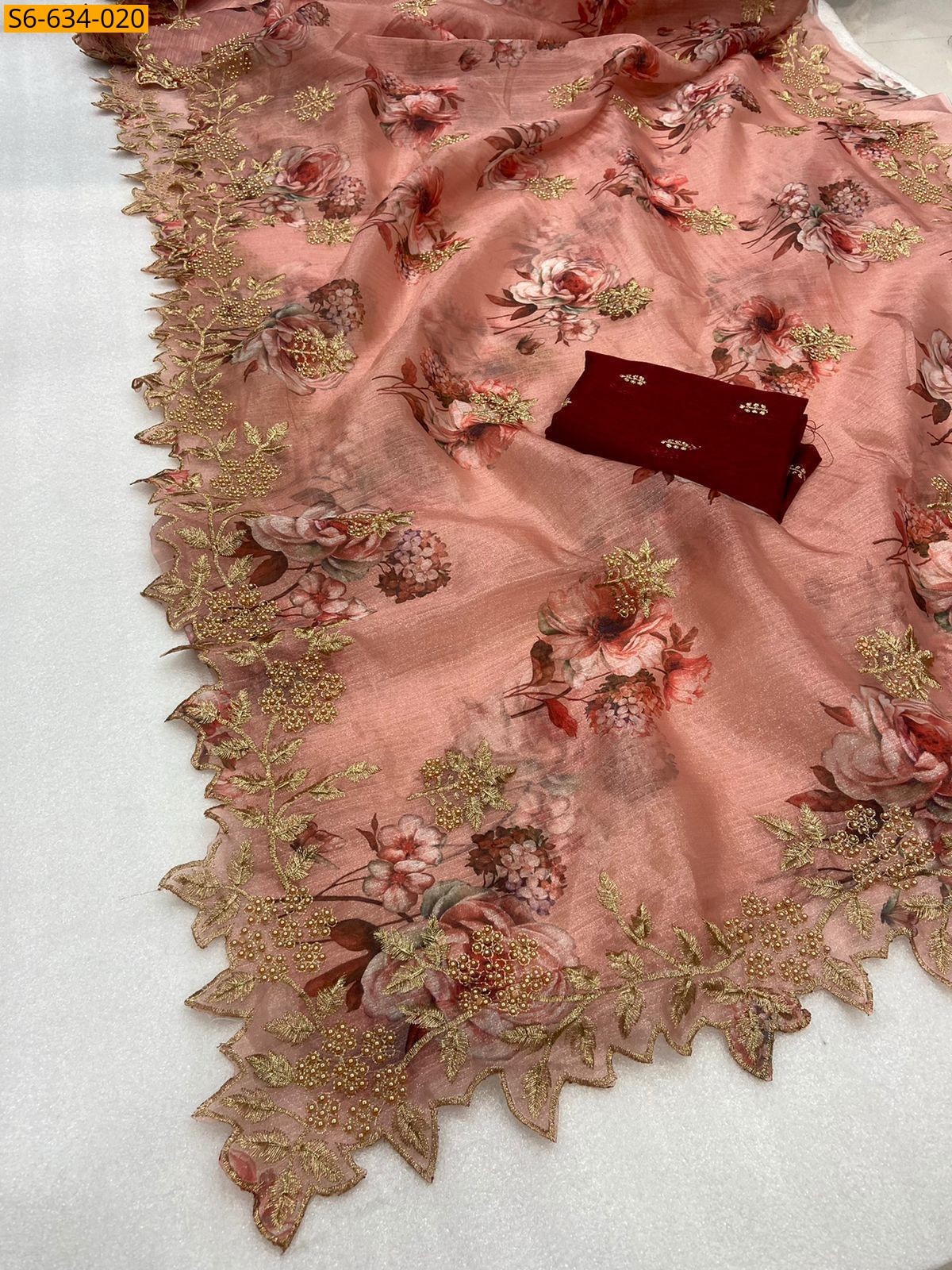 Kanchipuram organza sequence saree