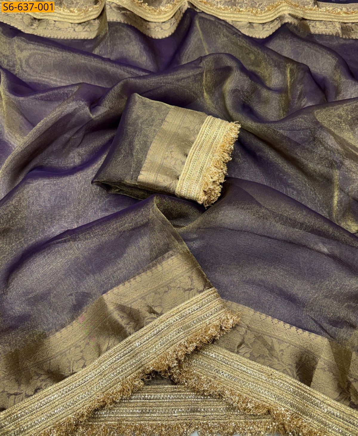 Violet Tissue Orgenza Lace Border Saree
