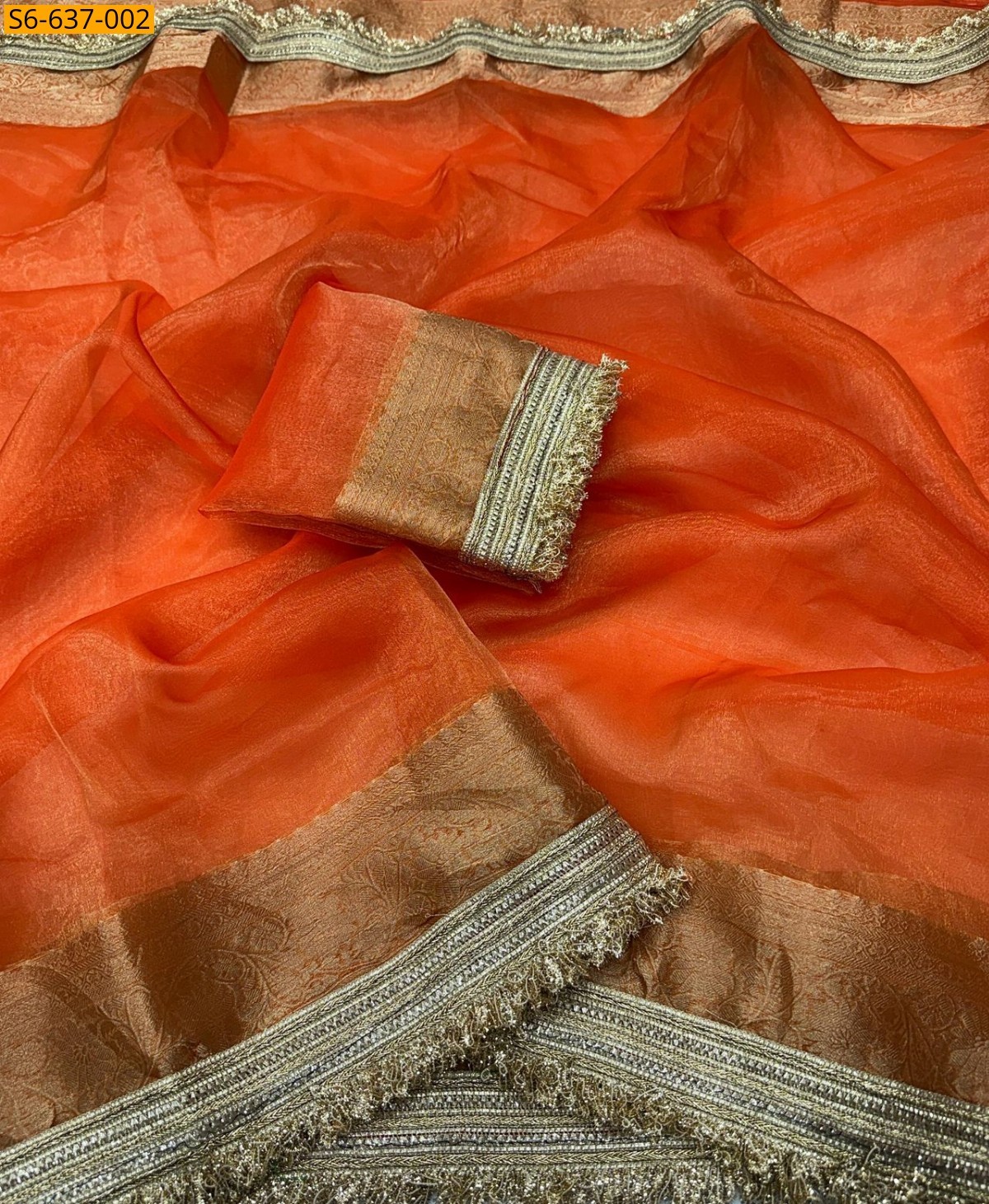 Orange Tissue Orgenza Lace Border Saree