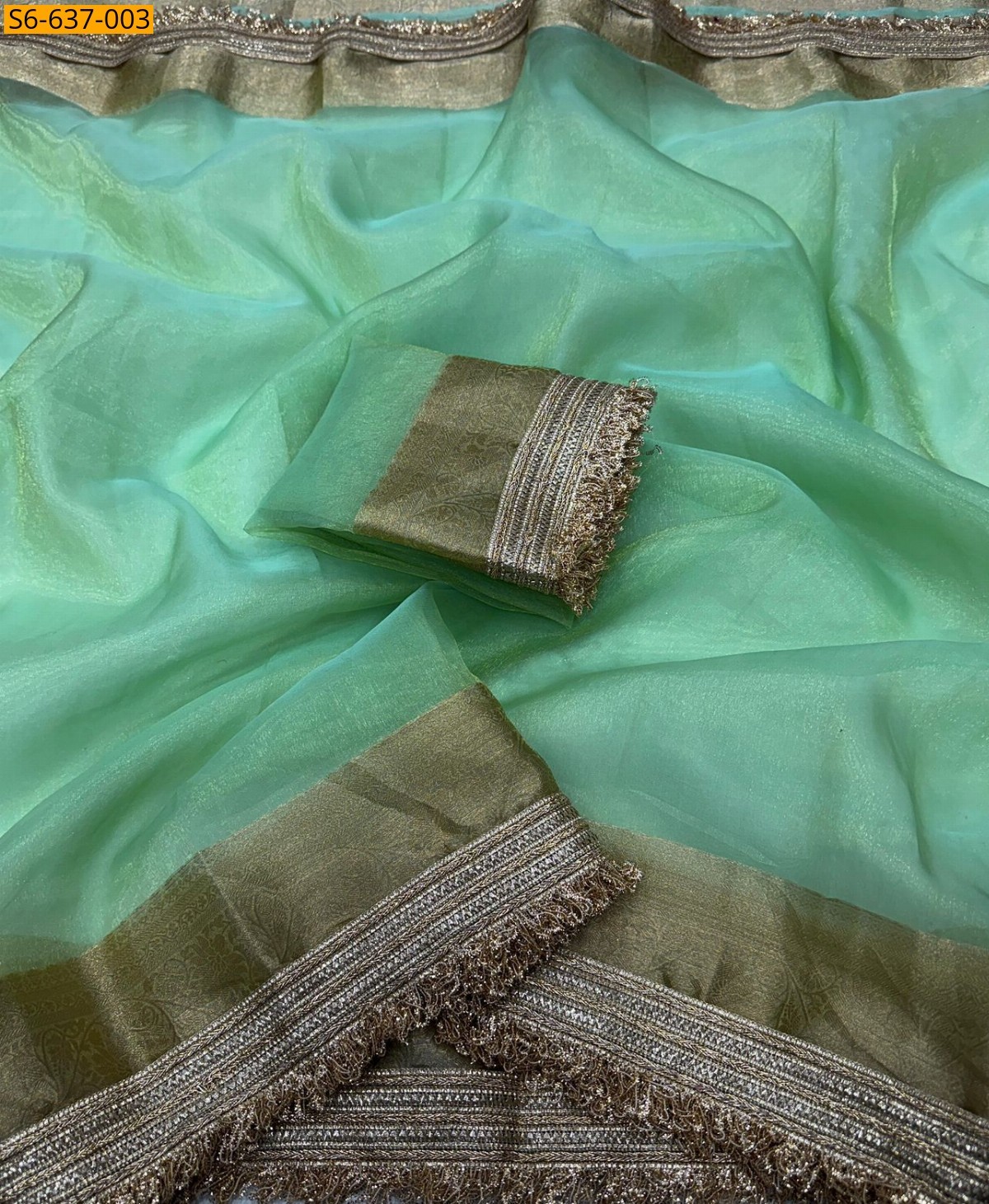 Blue Tissue Orgenza Lace Border Saree