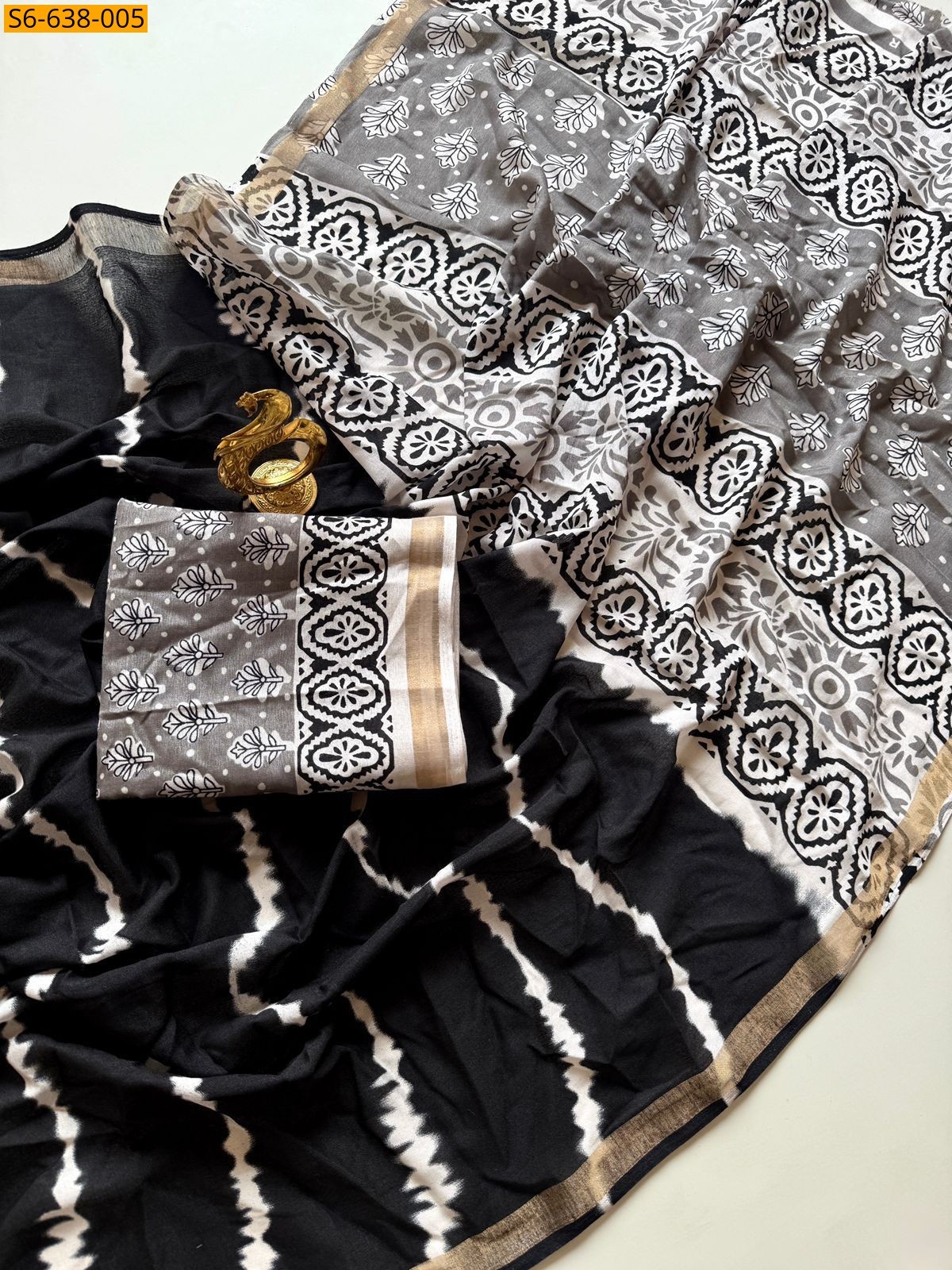 Black Fancy Mul Cotton Sarees