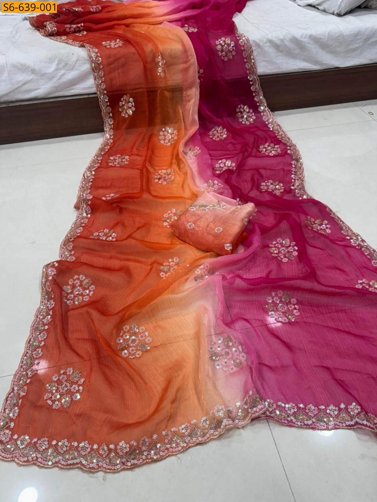 Multi color Fendy Chiffon Shaded Sequence Saree