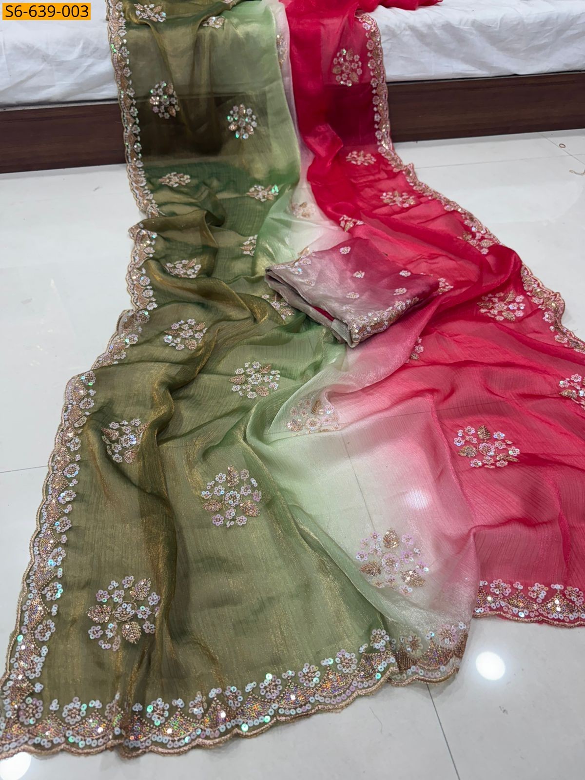 Multi color Fendy Chiffon Shaded Sequence Saree