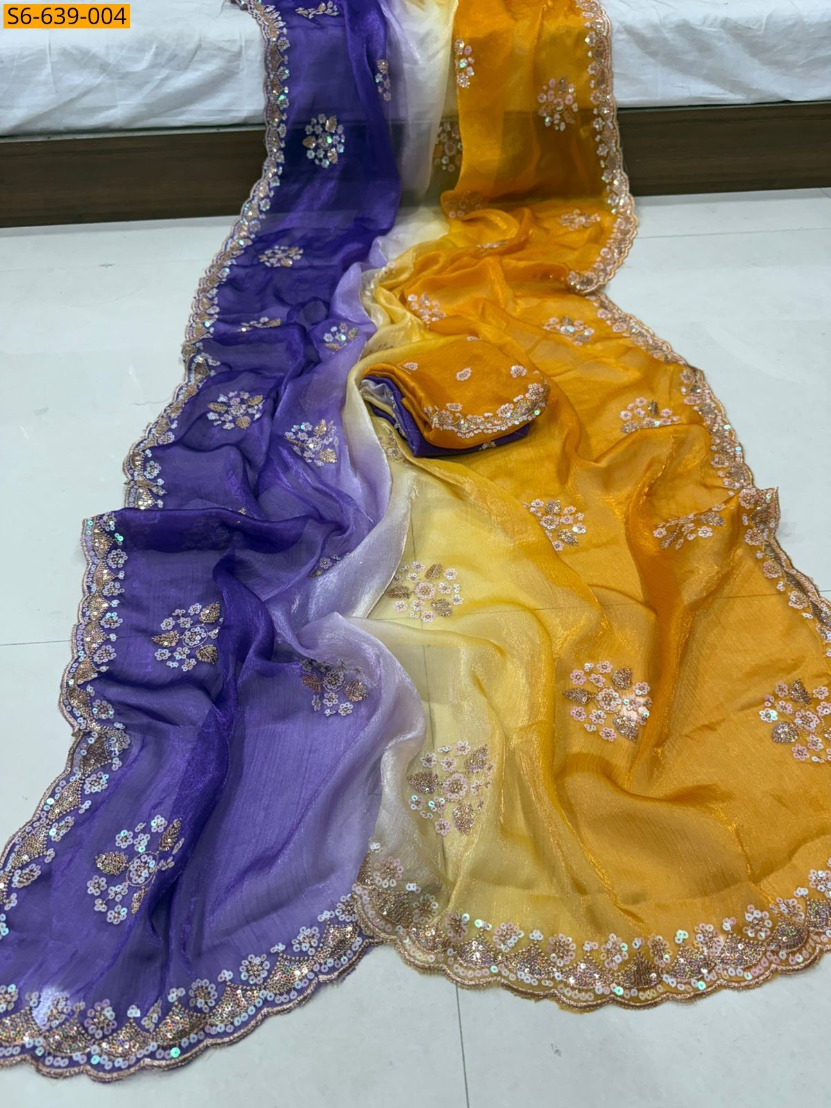 Multi color Fendy Chiffon Shaded Sequence Saree