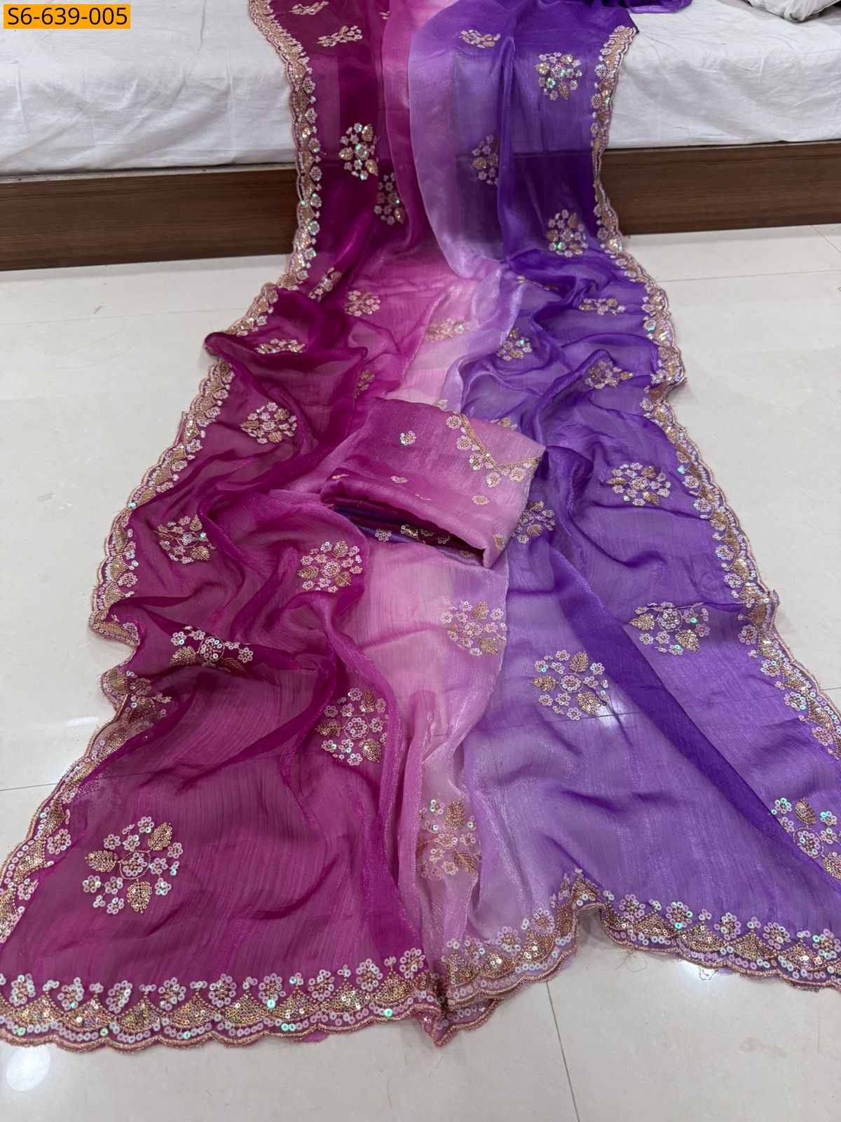 Multi color Fendy Chiffon Shaded Sequence Saree