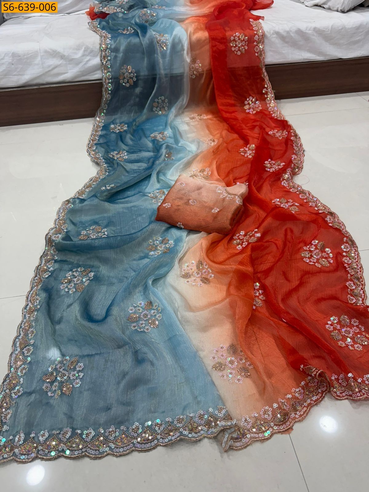 Multi color Fendy Chiffon Shaded Sequence Saree