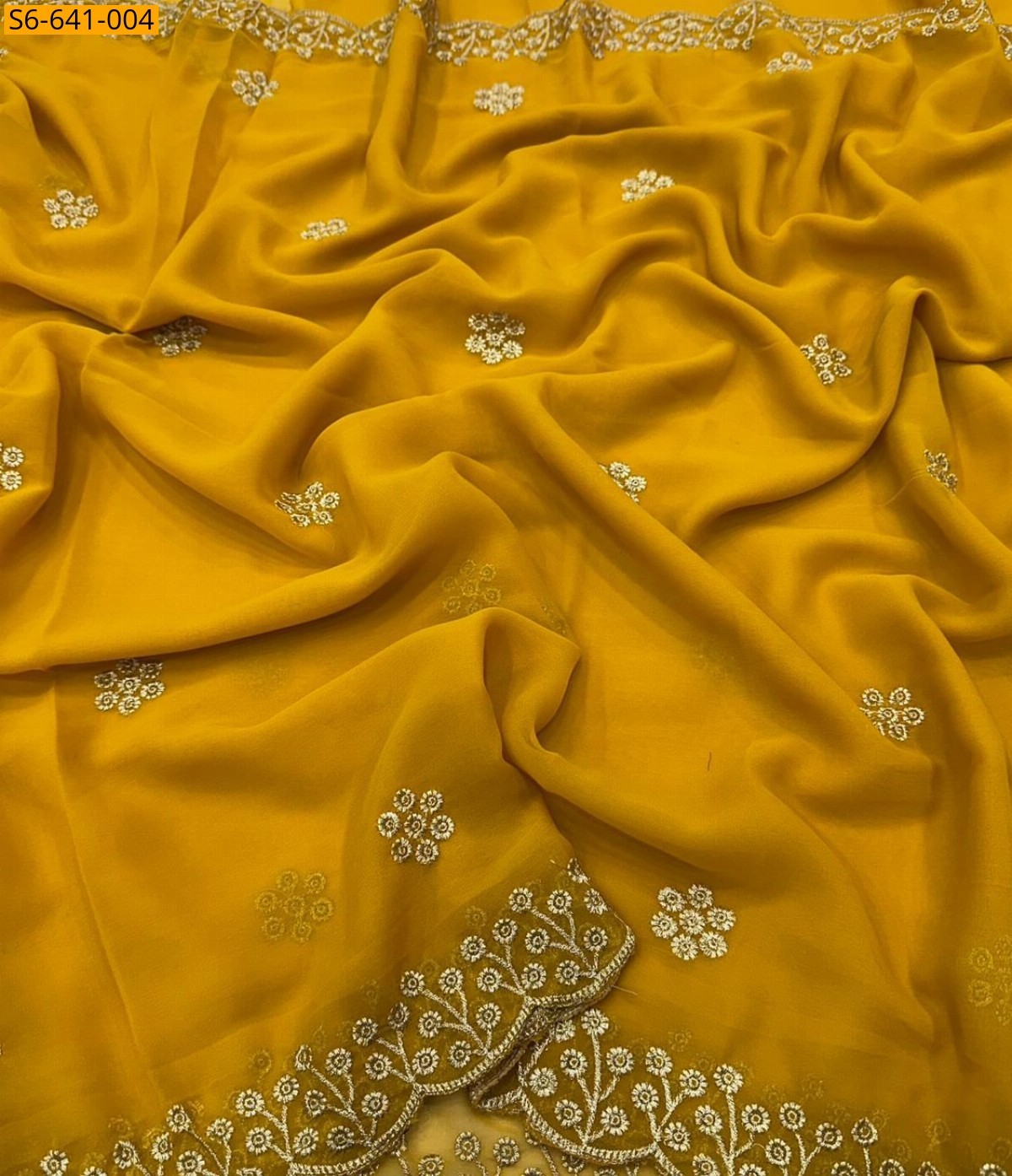 Yellow Fancy georgette silk saree