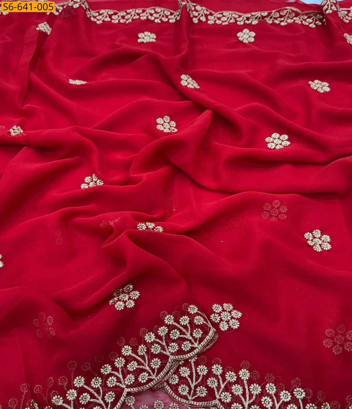 Red Fancy georgette silk saree