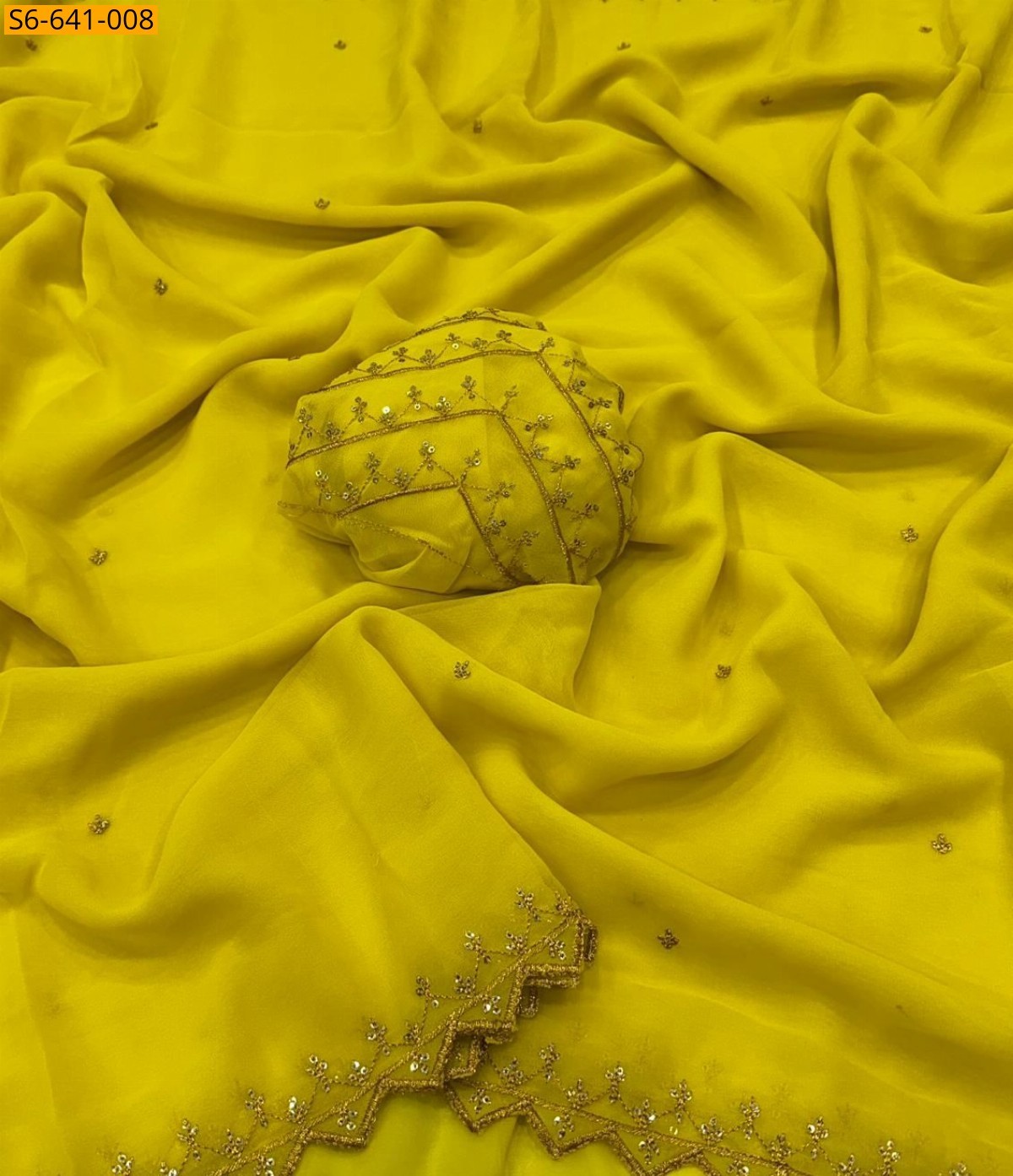 Lemon yellow Fancy georgette silk saree