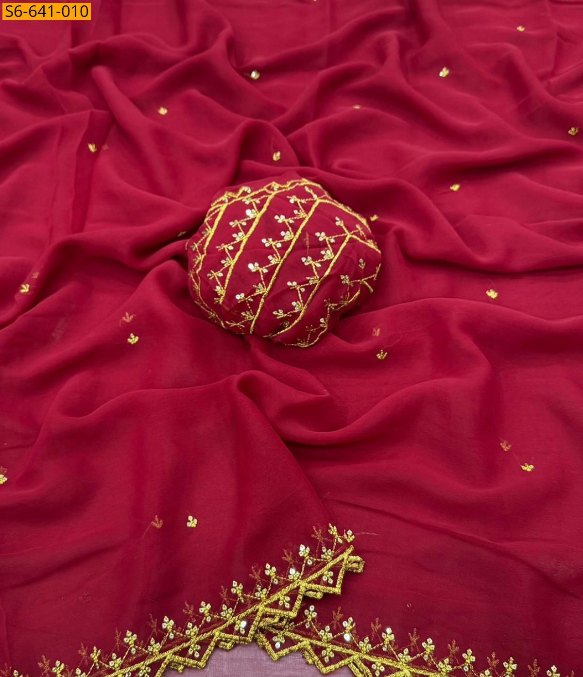 Red Fancy georgette silk saree