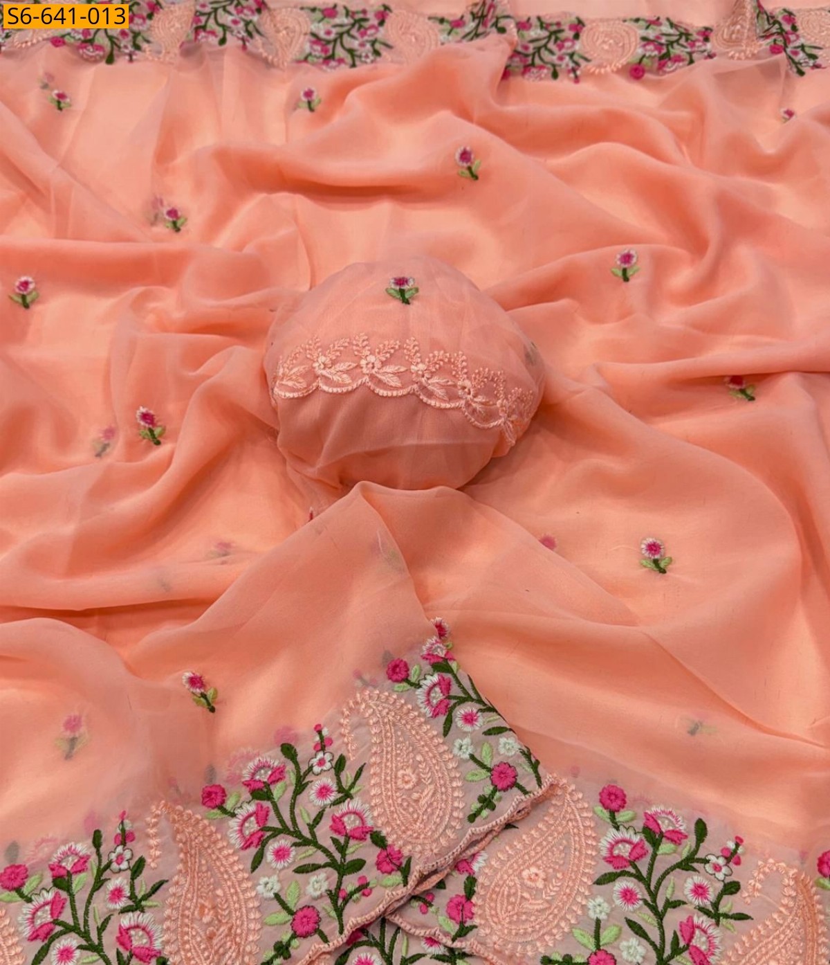 Peach Fancy georgette silk saree