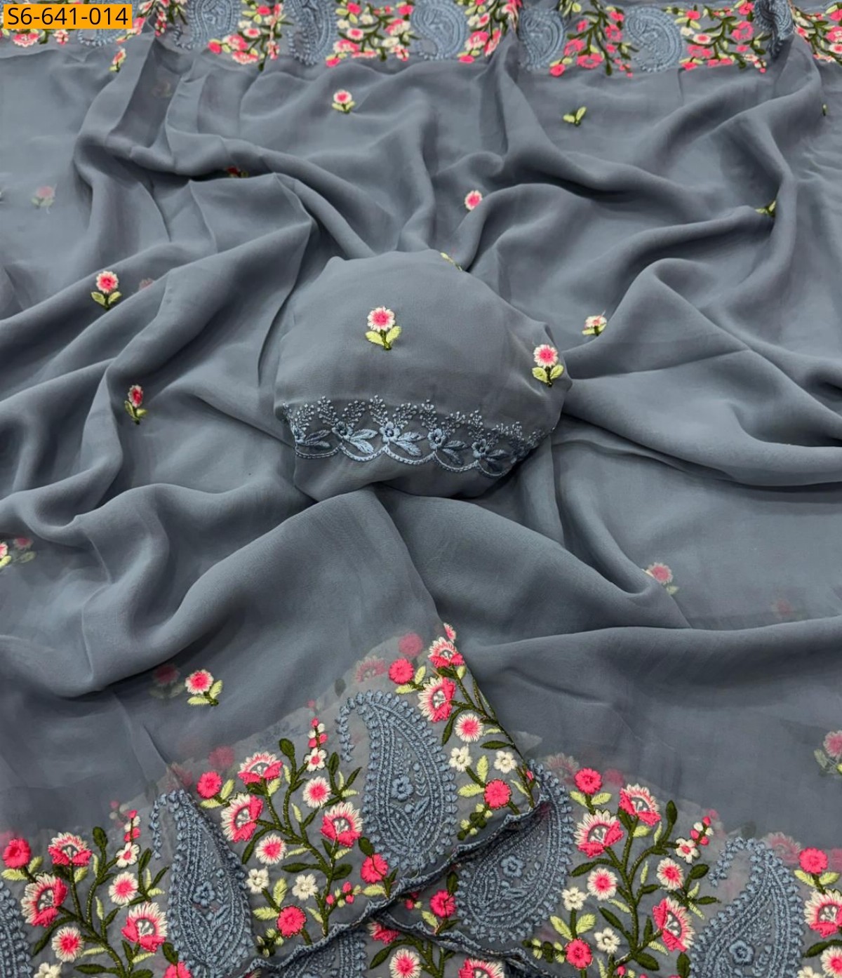 Grey Fancy georgette silk saree