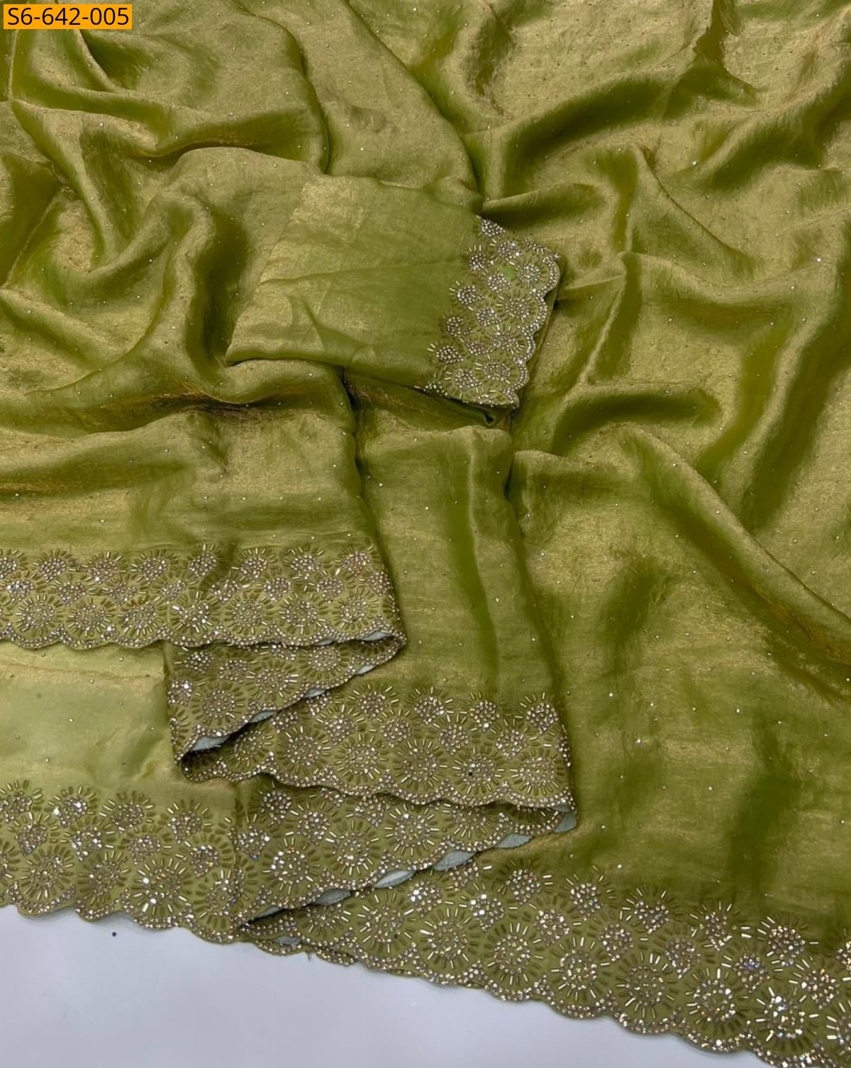 Light Green Fancy Space Soft Silk Saree