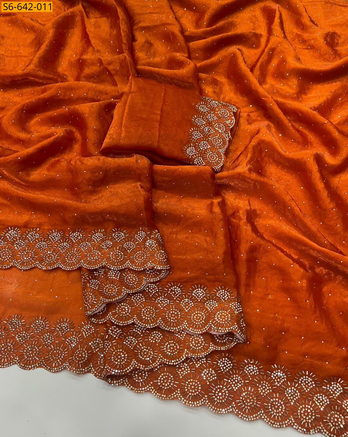 Orange Fancy Space Soft Silk Saree