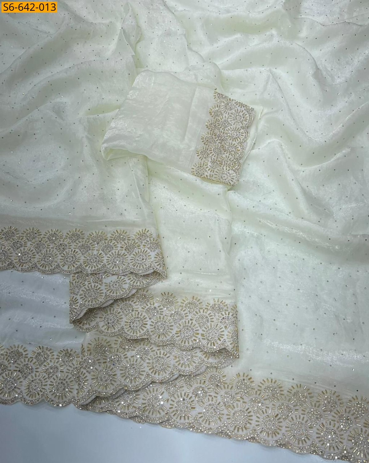 White Fancy Space Soft Silk Saree