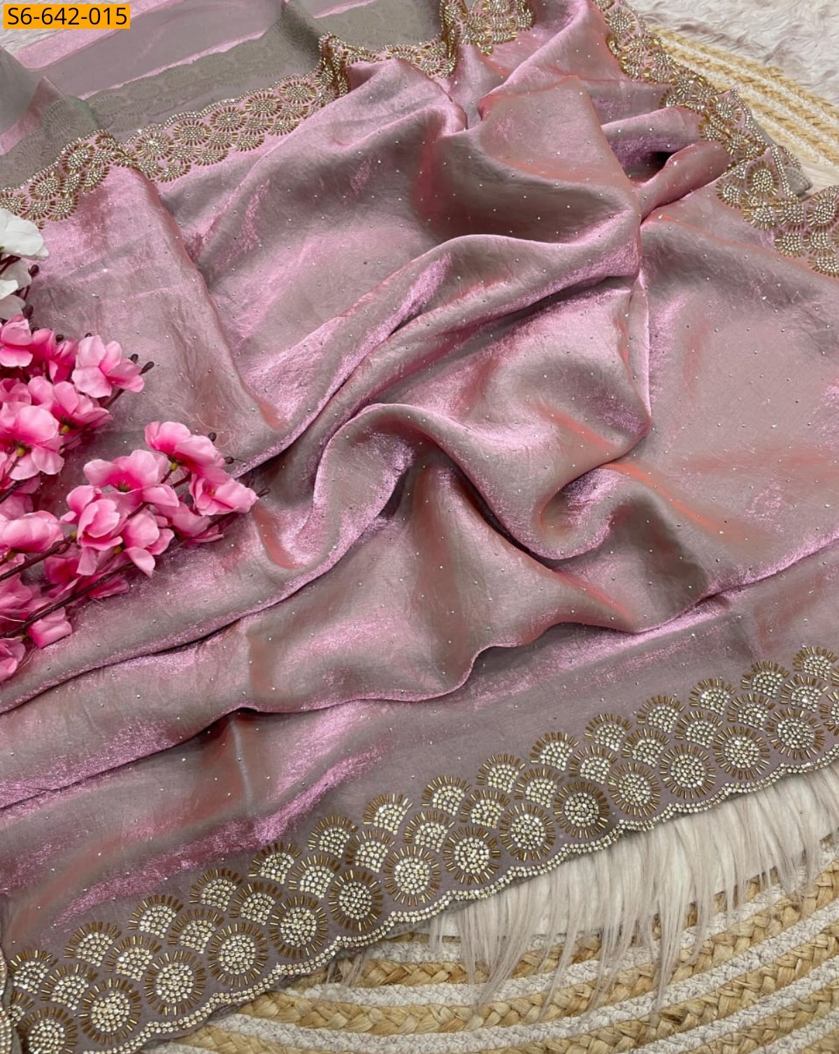 Pink Fancy Space Soft Silk Saree