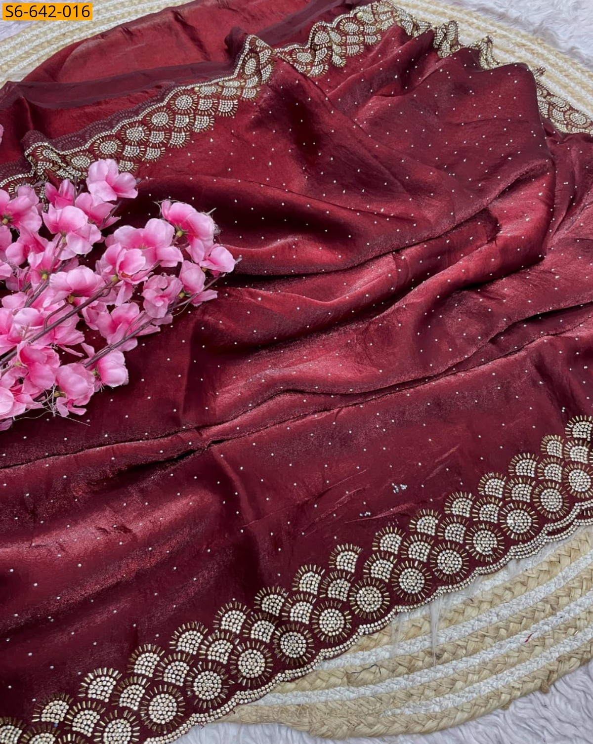 Maroon Fancy Space Soft Silk Saree