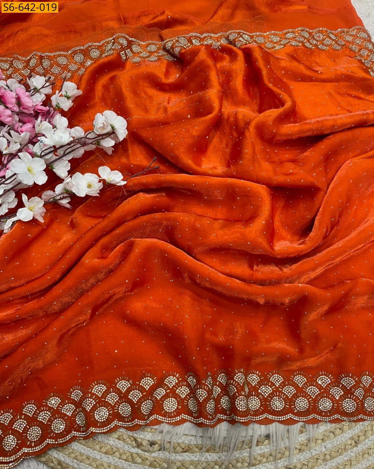 Orange Fancy Space Soft Silk Saree