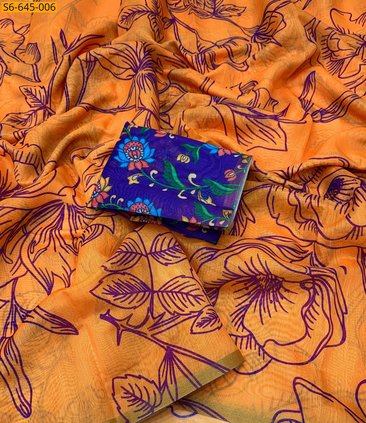 Light Orange Soft chanderi Saree