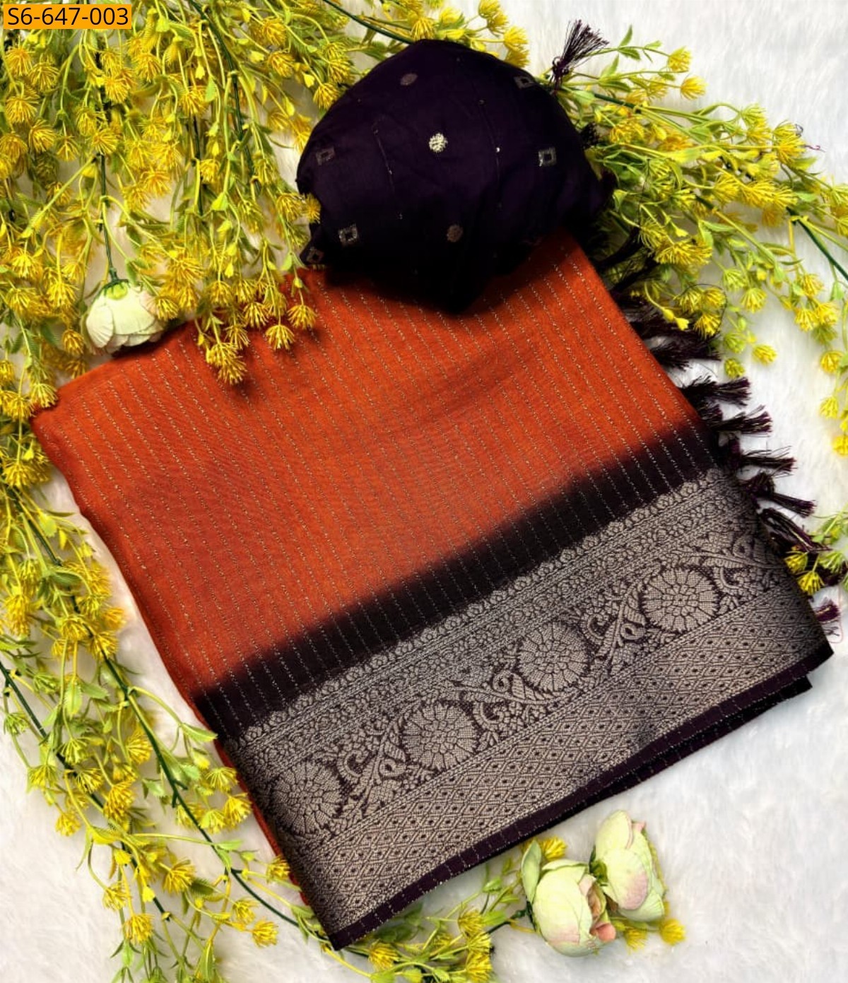 Orange Fancy Rekko Sarees