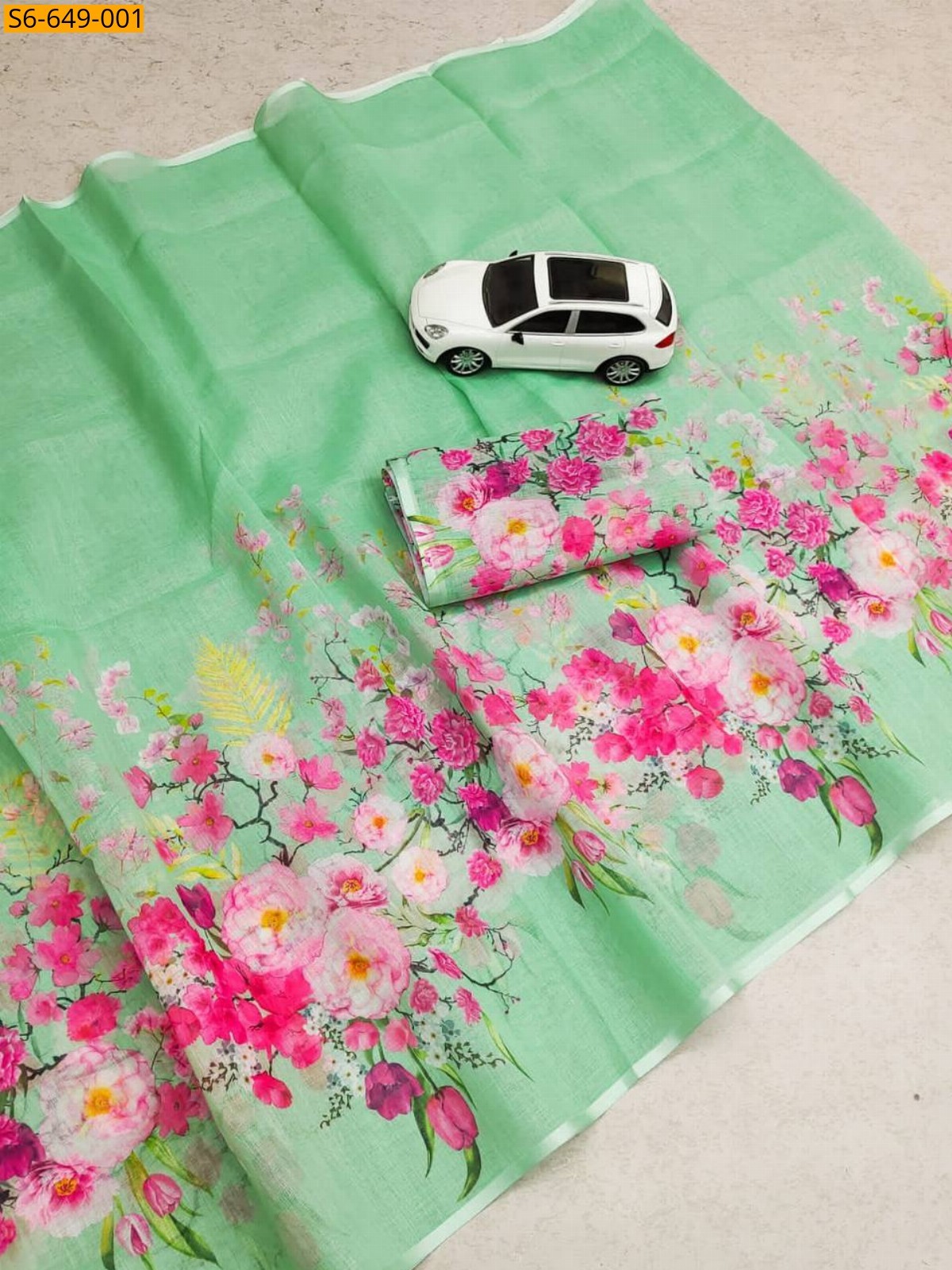 Green Fancy Linen Saree