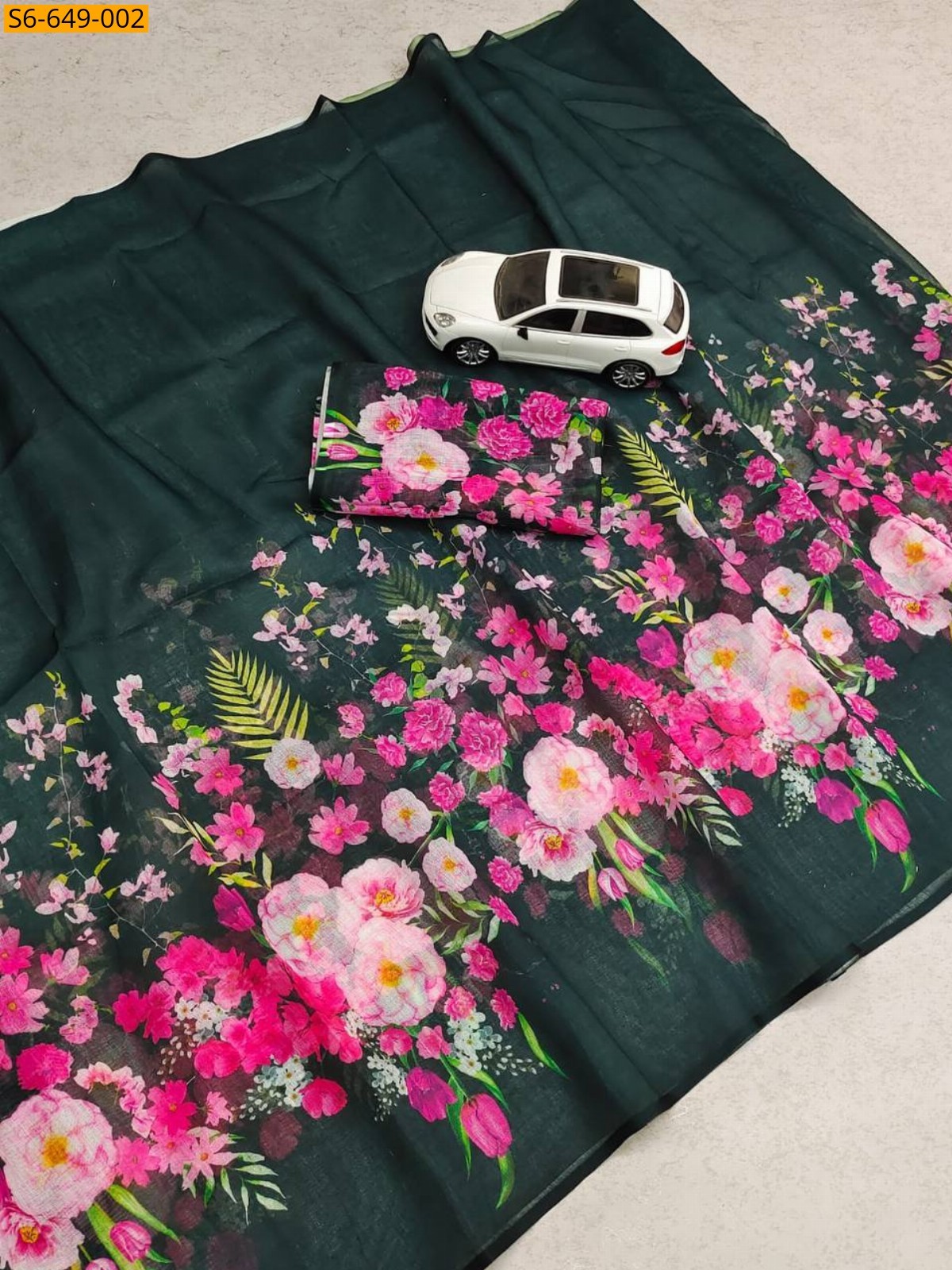 Dark green Fancy Linen Saree