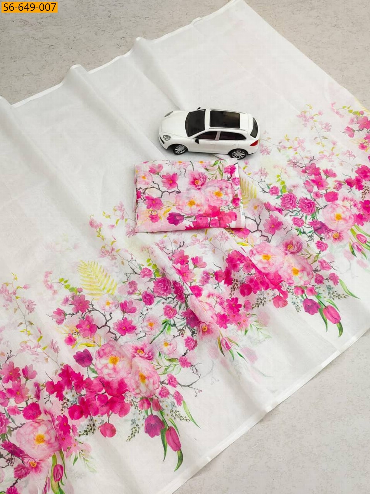 White Fancy Linen Saree