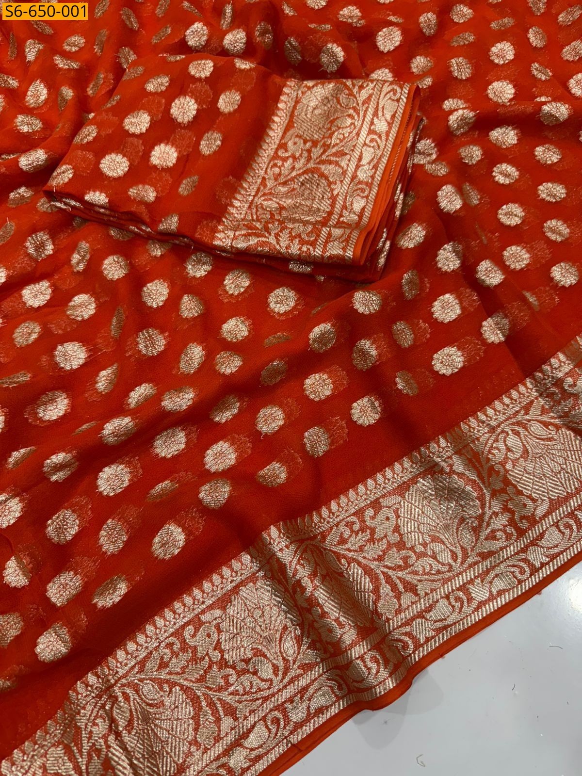 Orange Viscose Georgette Saree