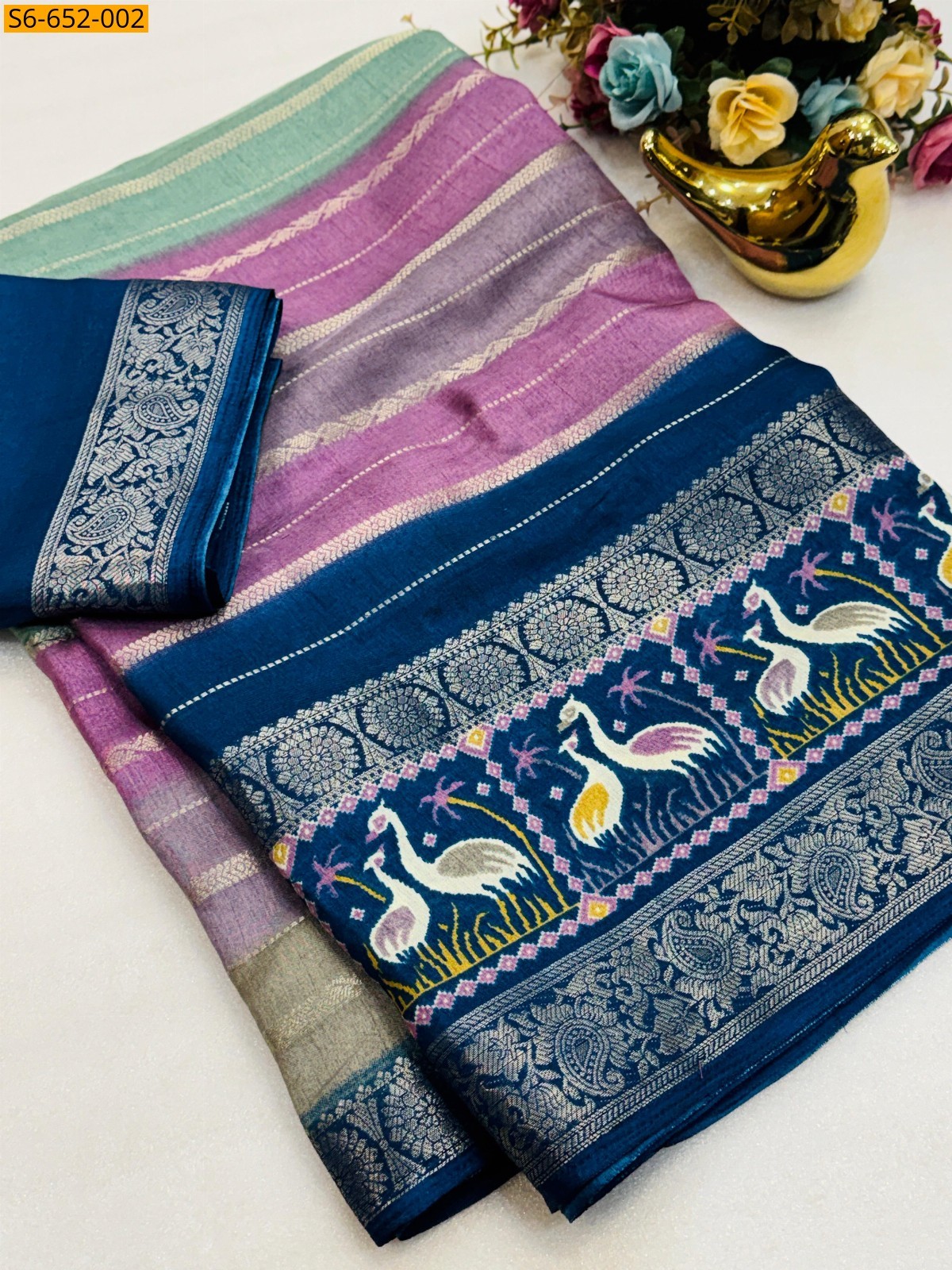 Multi Color Soft Dola kalmkari print  Saree