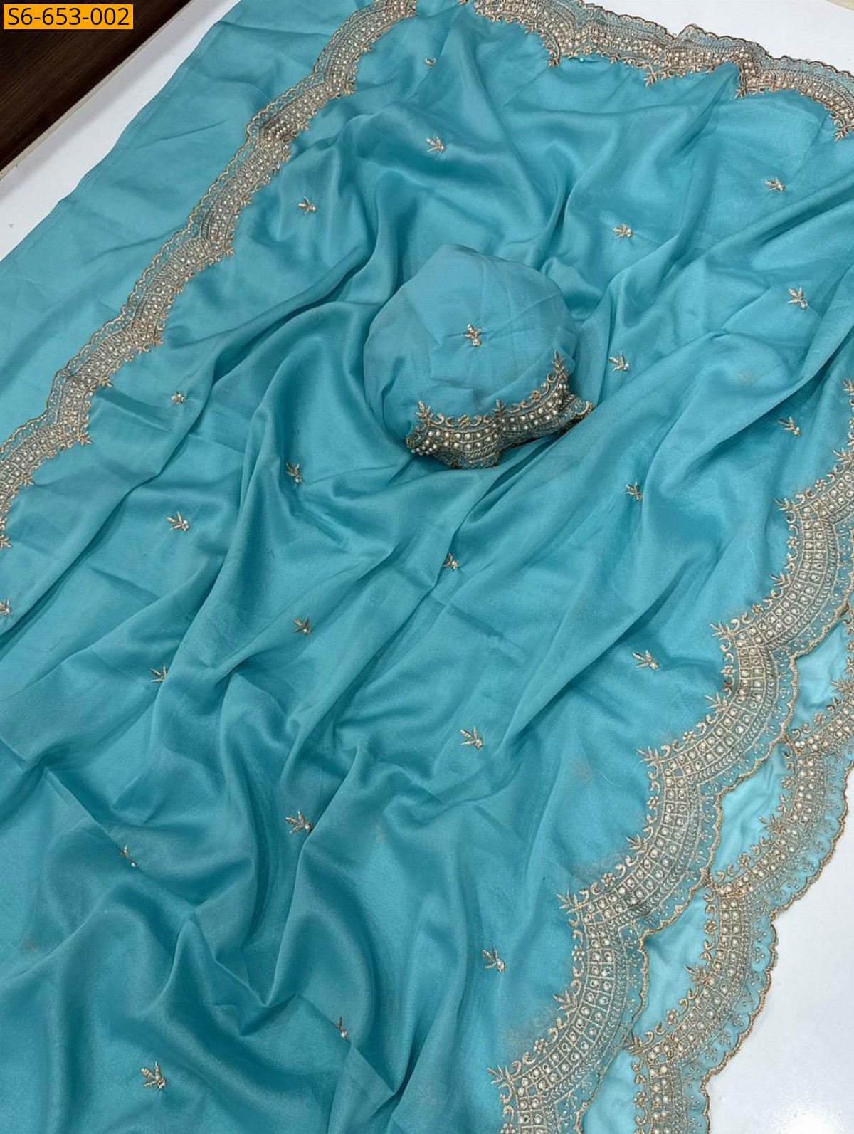 Sky Blue Star Georgette Saree