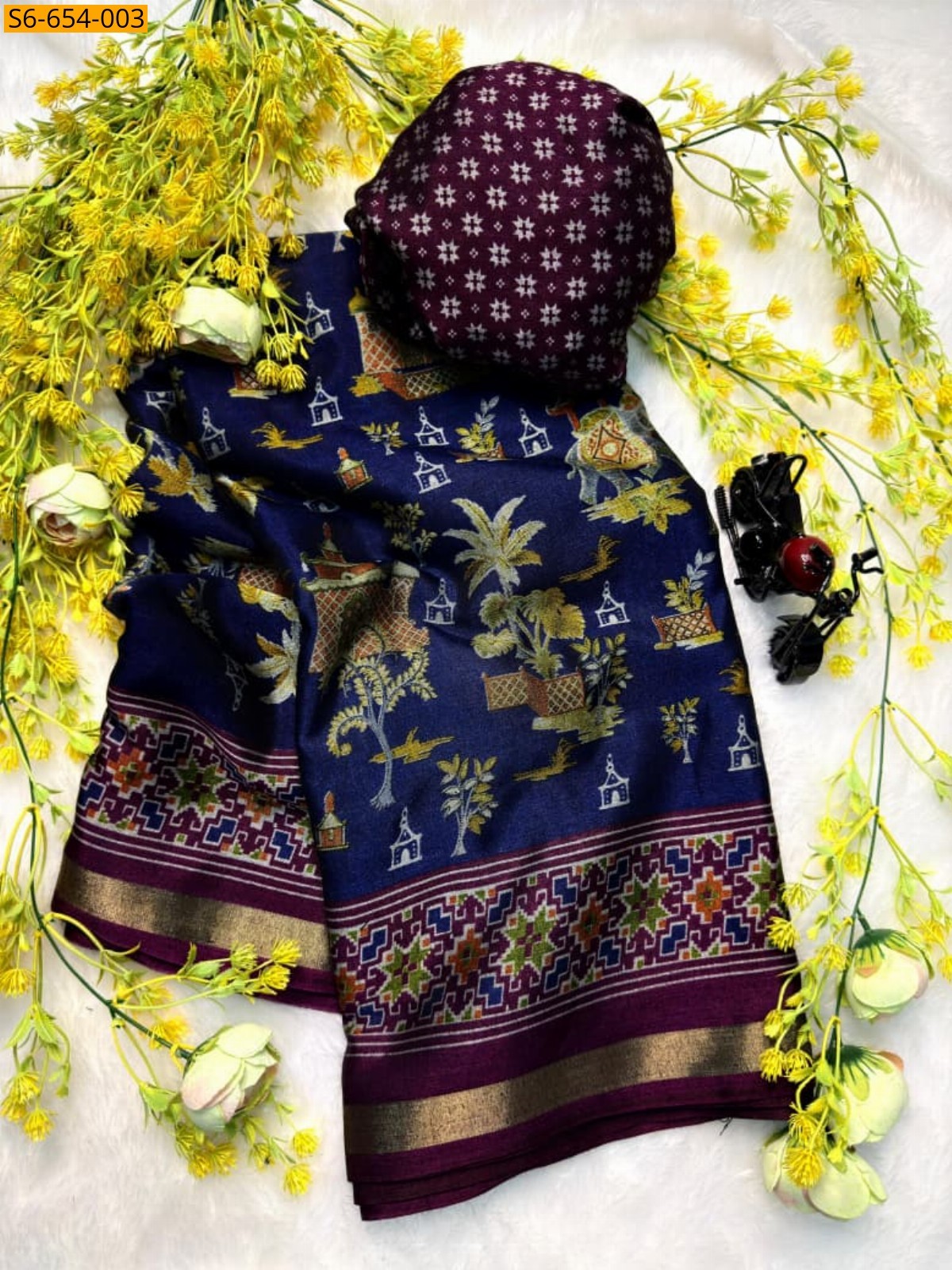 Blue Fancy Mul cotton silk Saree