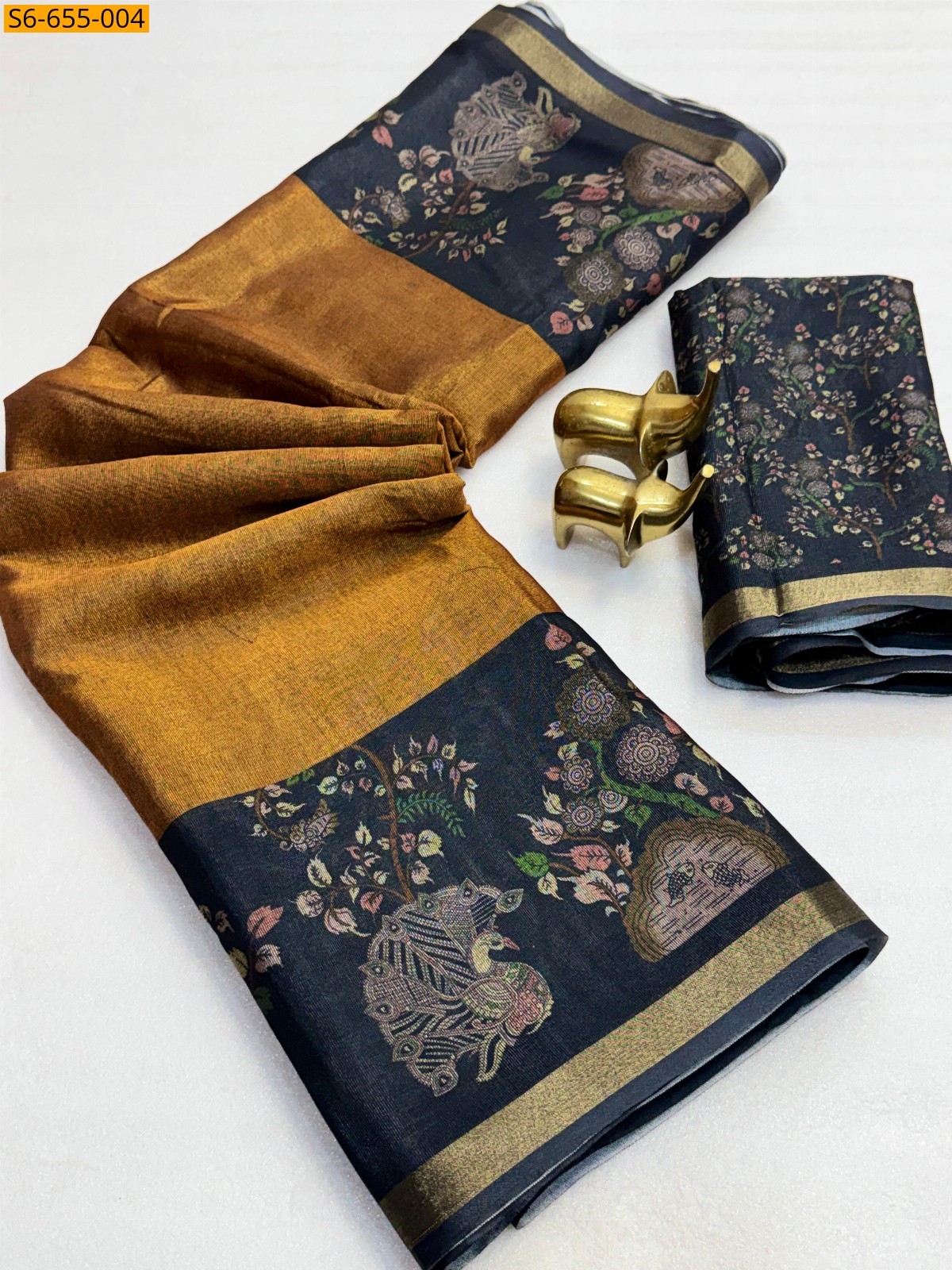 Mustard yellow Fancy Gathan silk Saree