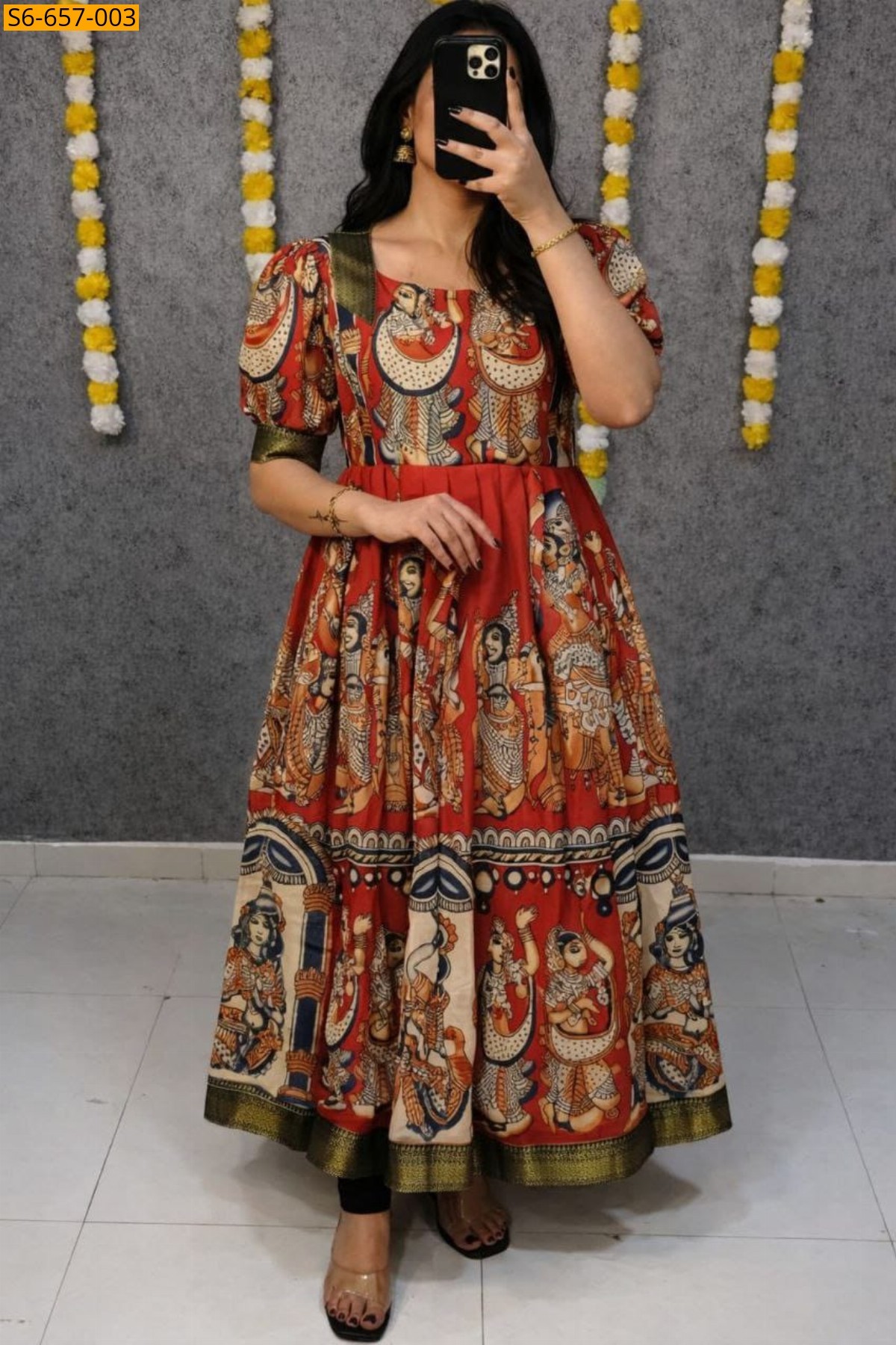 Printed Hakoba Maxi Dress - Orange