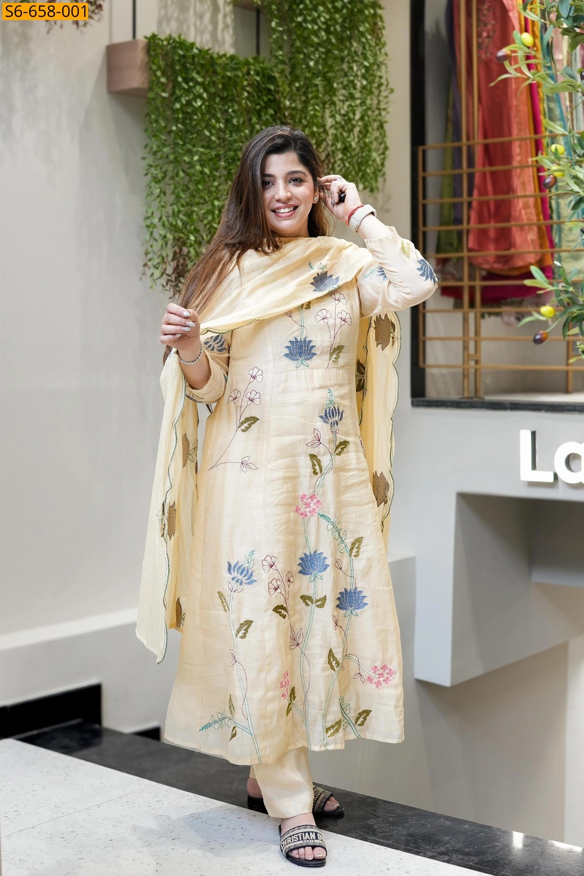 Sandal Chanderi Cotton kurti pant Dupatta set