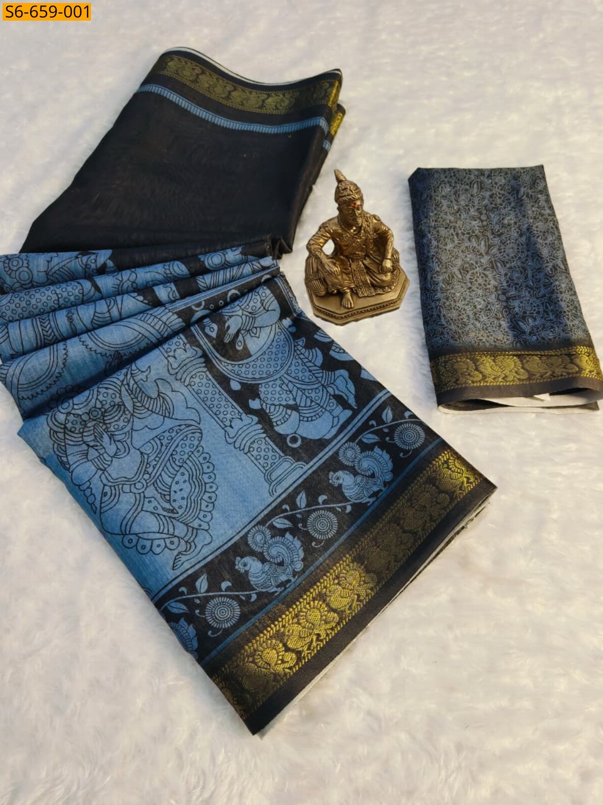 Blue Mulmul Cotton Saree