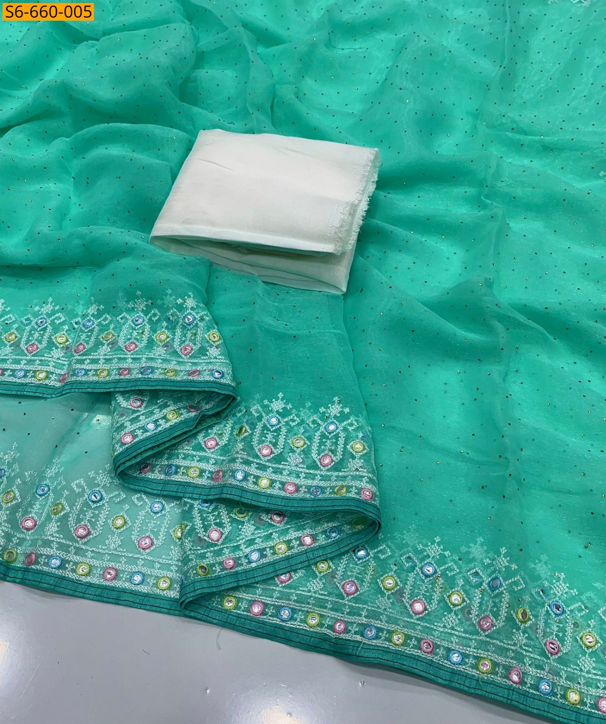 Sea Green Star georgette saree