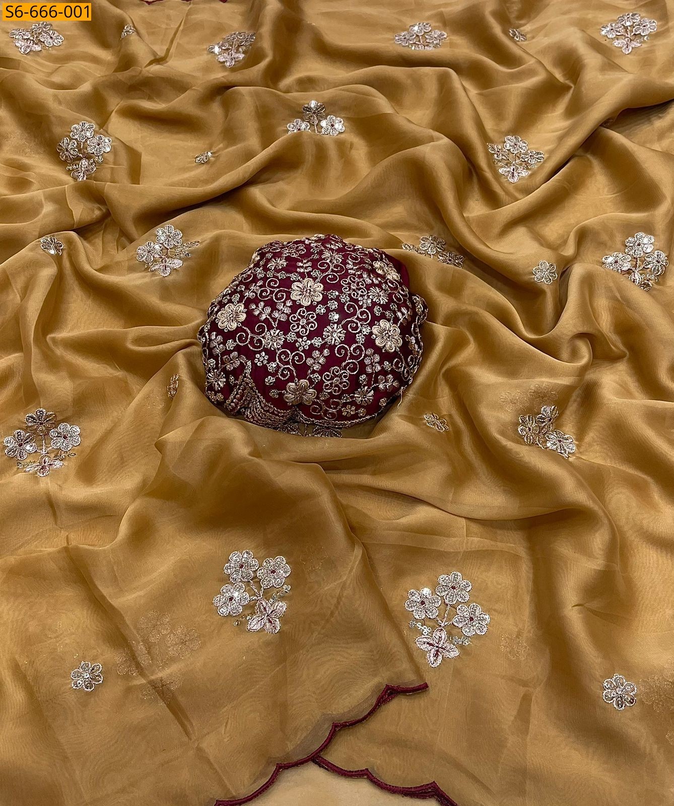 Antique Gold Fancy Rangoli tissue Saree