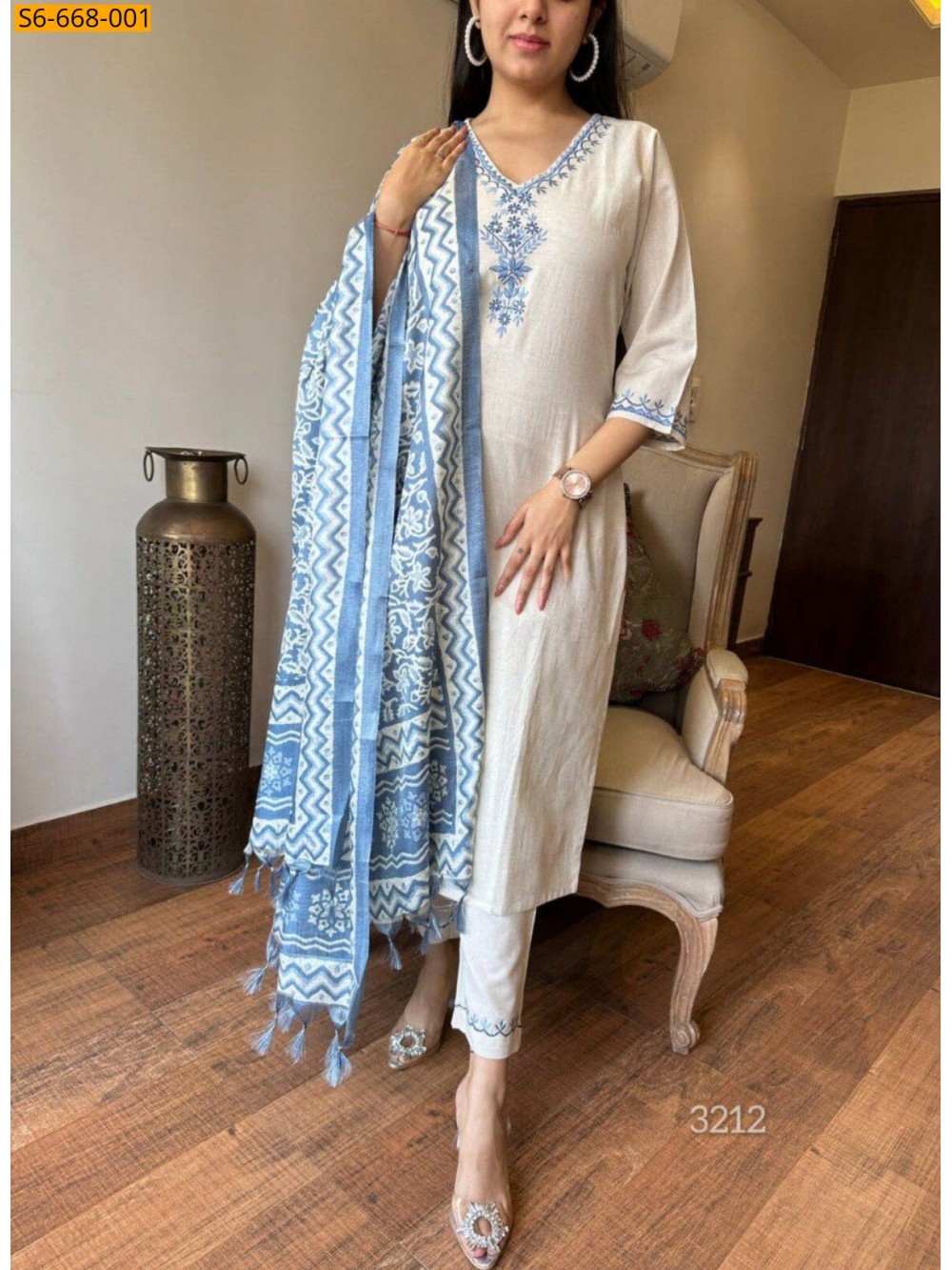 Half White Fancy Khadi Cotton Kurti Bottom Dupatta Half White Fancy Khadi Cotton Kurti Bottom Dupatta