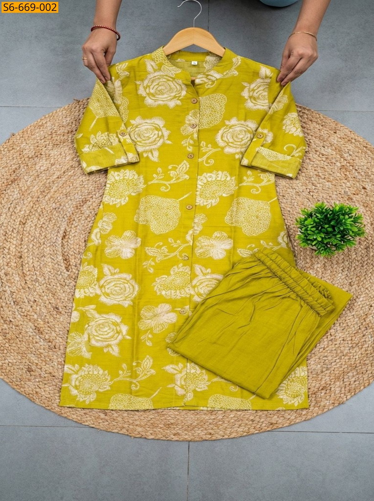 Green Fancy Bamboo Cotton Co Ord Set