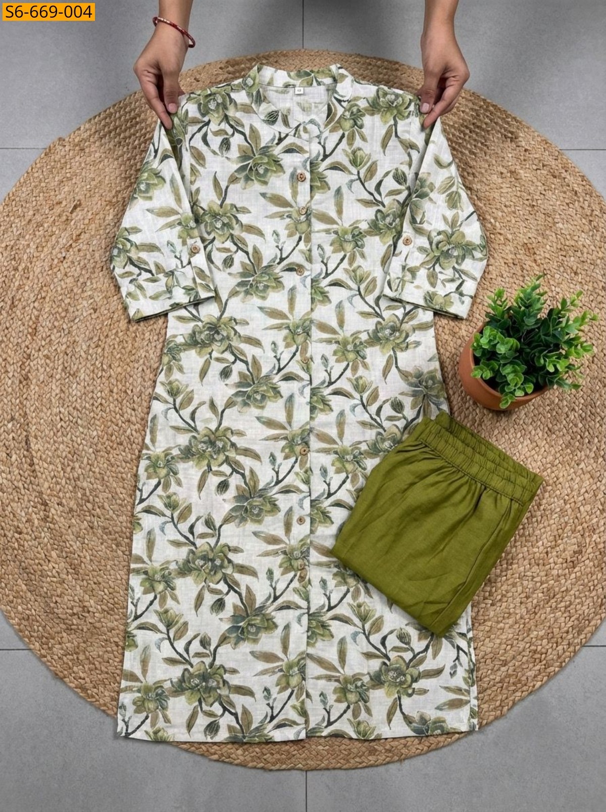 Green Fancy Bamboo Cotton Co Ord Set