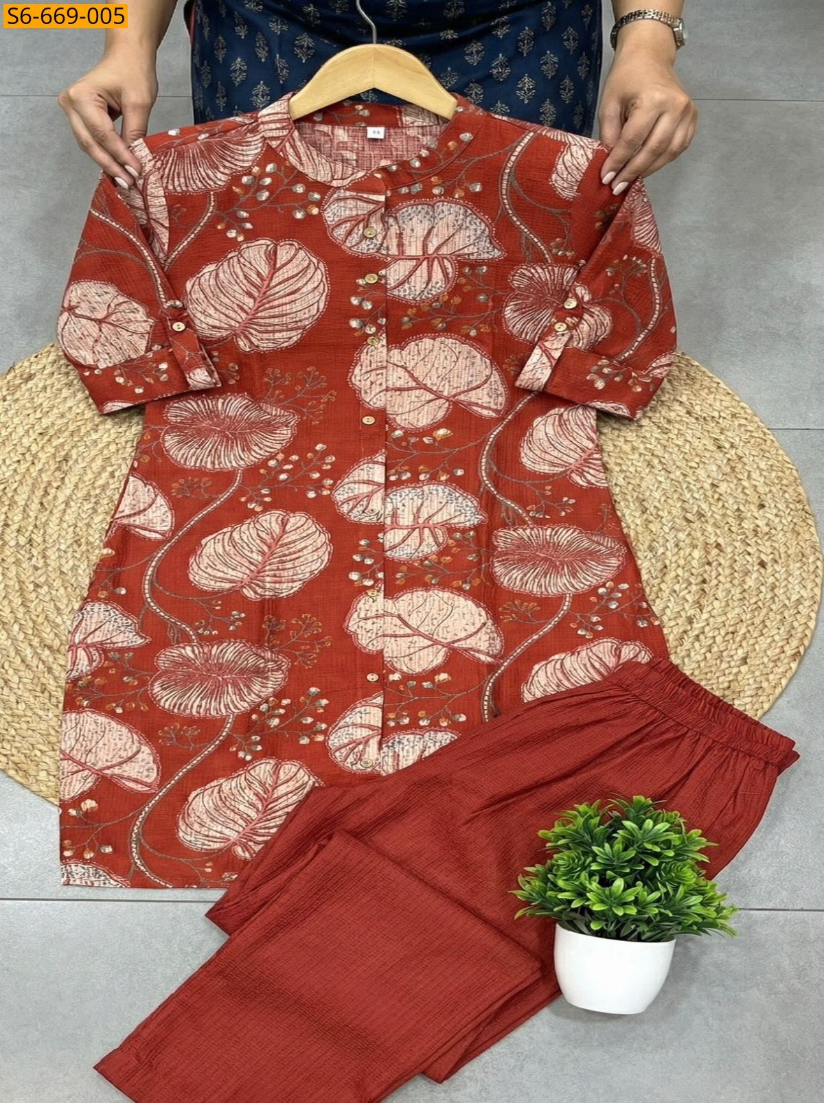 Red Fancy Bamboo Cotton Co Ord Set