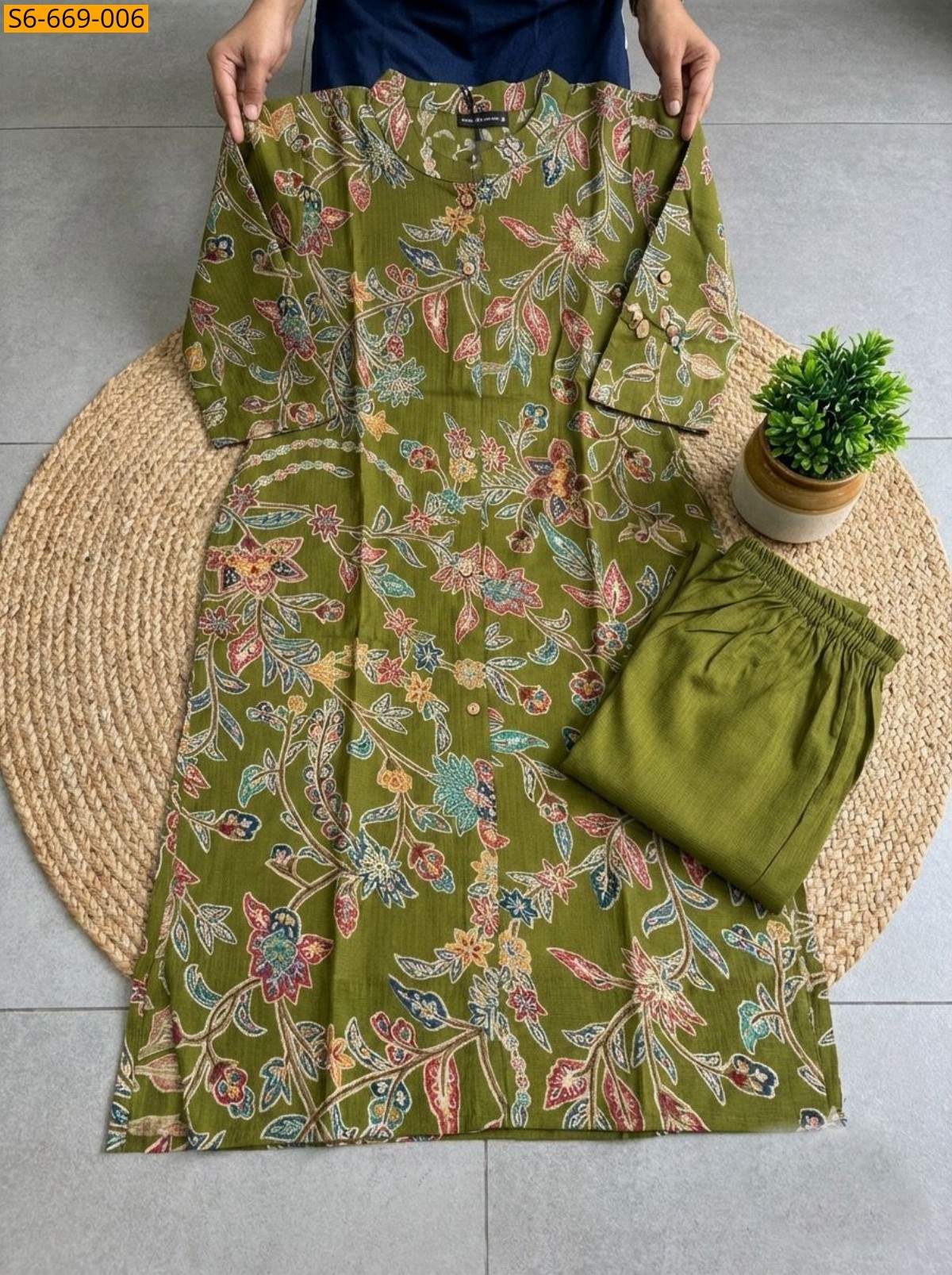 Green Fancy Bamboo Cotton Co Ord Set
