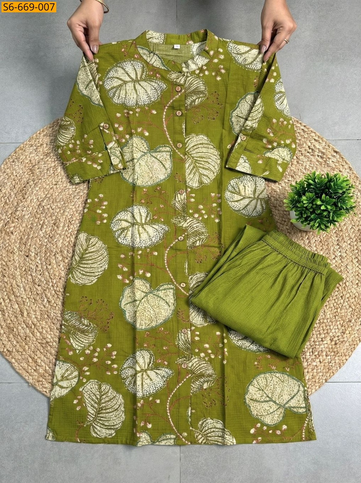 Green Fancy Bamboo Cotton Co Ord Set