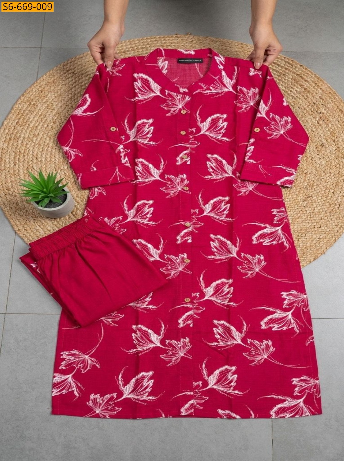 Fancy Bamboo Cotton Co Ord Set - Pink