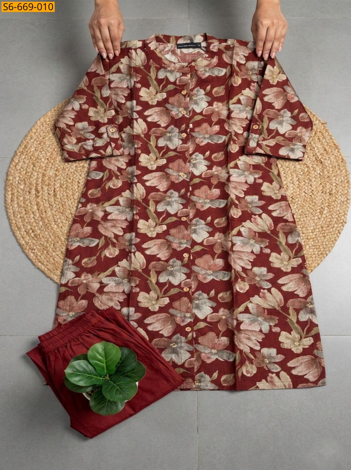 Brown Fancy Bamboo Cotton Co Ord Set