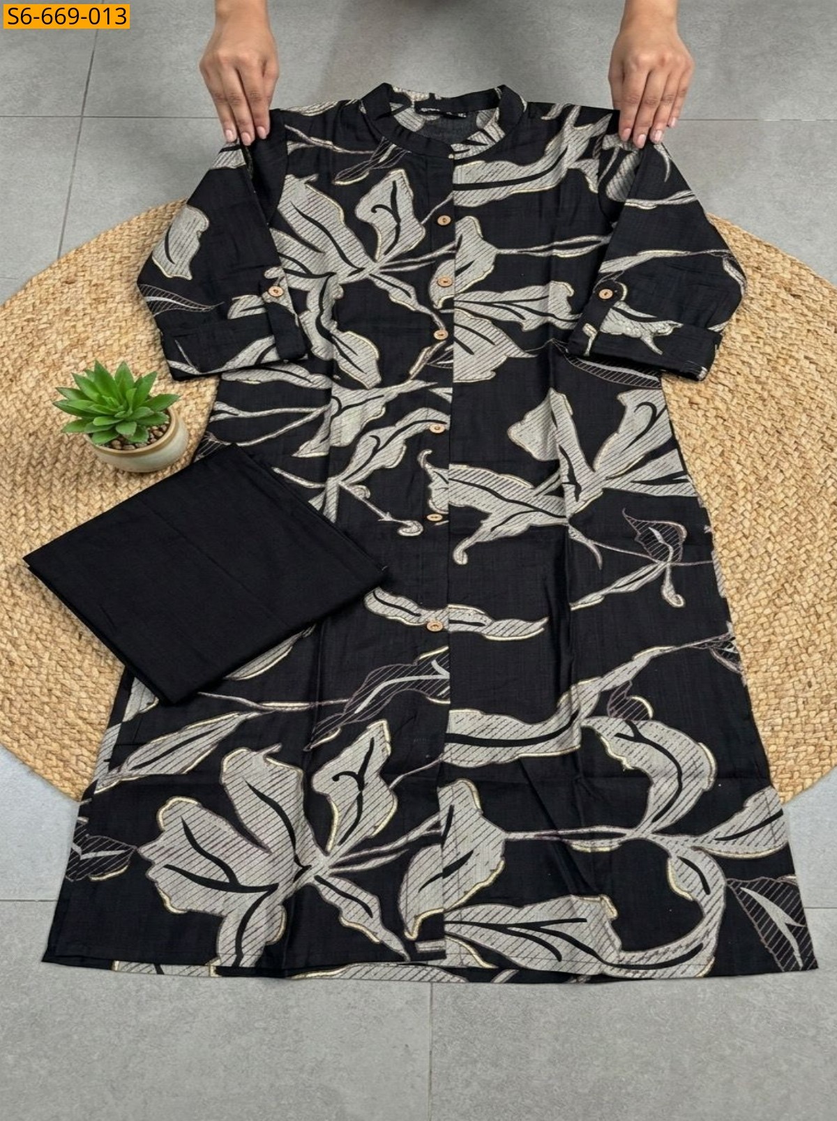 Black Fancy Bamboo Cotton Co Ord Set