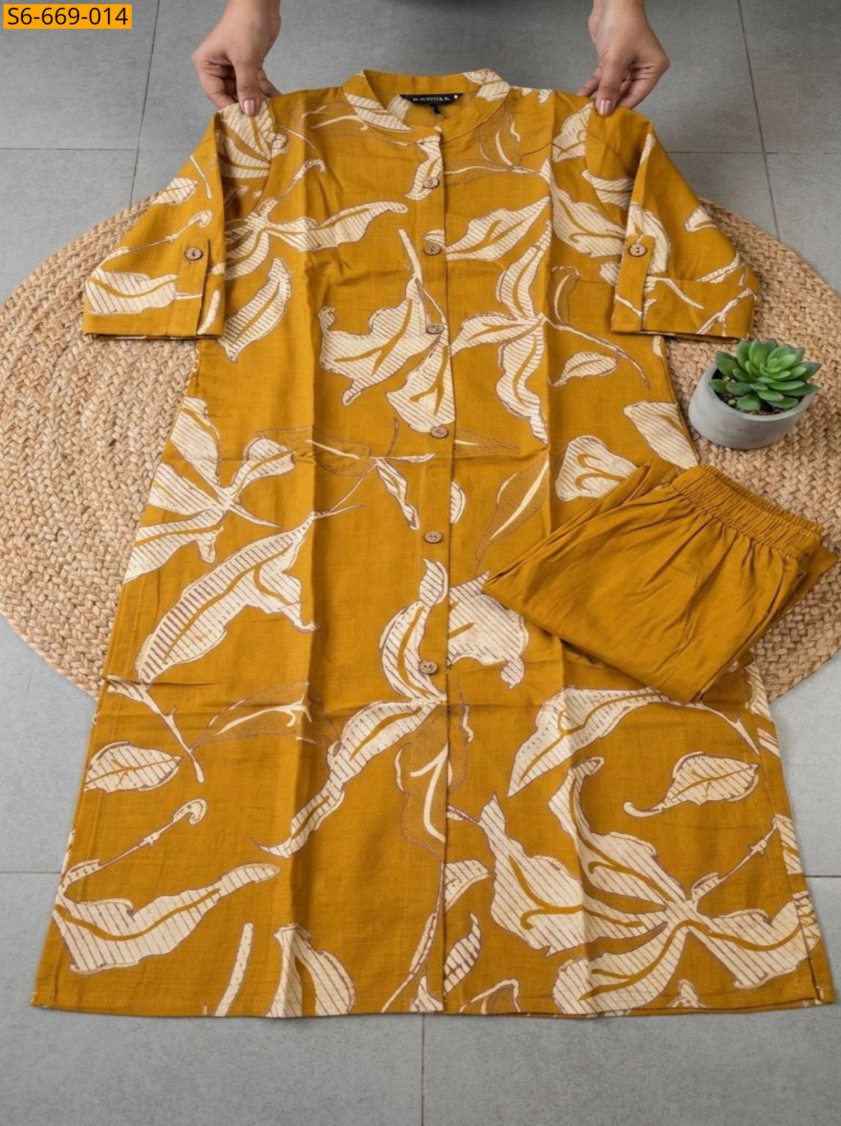 Mustard Yellow Fancy Bamboo Cotton Co Ord Set